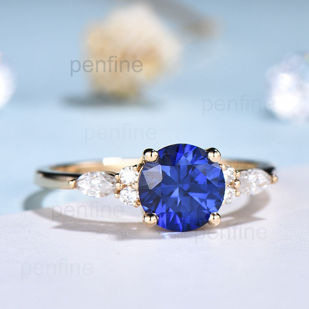 7mm Round Sapphire Diamond Ring for Women - Elegant Wedding, Engagement & Anniversary Jewelry Gift