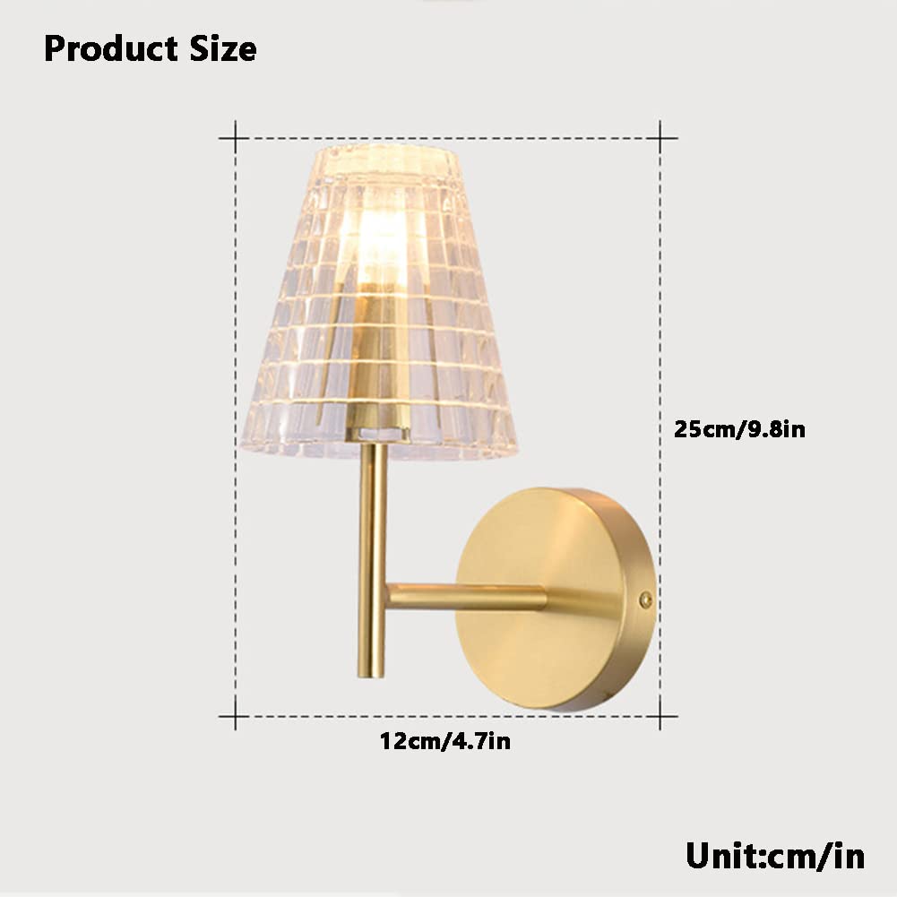 Modern Industrial Brass Wall Sconce Light - Single Head Glass Lampshade with E14 Base for Bedroom, Living Room, Kitchen, Hallway & Hotel Decor | Perfect for Ambient Lighting and Space-Saving Illumination