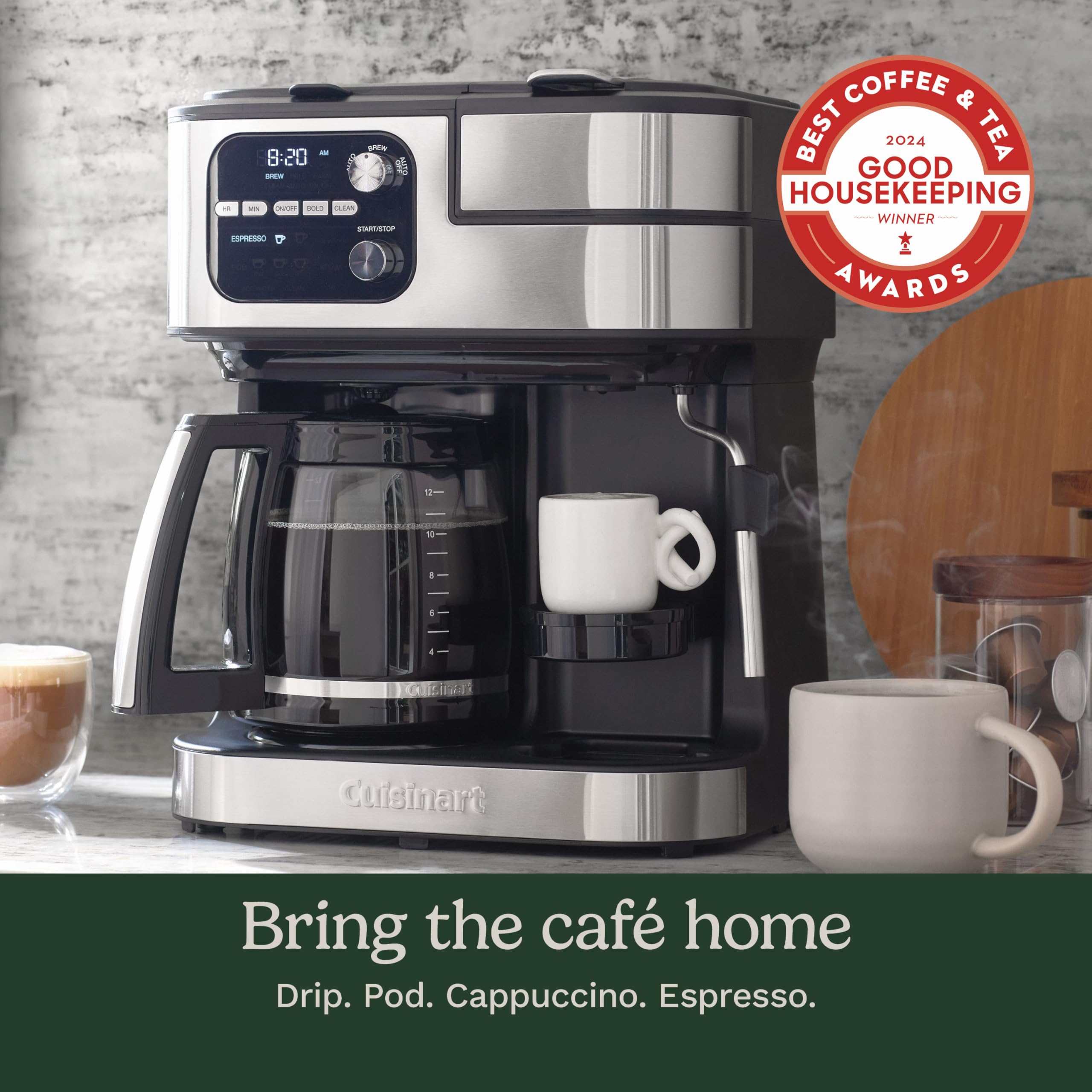 Premium Cuisinart 4-in-1 Coffee Maker Machine - Single Serve, Espresso & Nespresso Capsule Compatible with 12-Cup Glass Carafe (Black, SS-4N1NAS) - Perfect for Home Barista, Office Coffee Station & Entertaining Guests