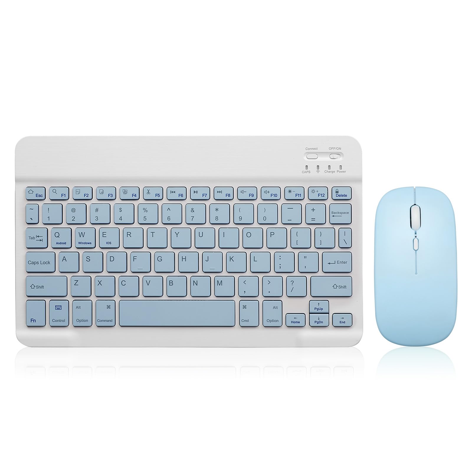 Rechargeable Bluetooth Keyboard and Mouse Combo - Wireless Portable Set for Apple iPad/iPhone (iOS 13+), Samsung Tablet, Android & Windows Devices (10-inch, Blue) - Perfect for Home Office, Remote Work & Travel