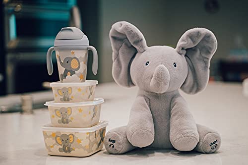 Primo Passi 3-Piece Bamboo Food Storage Containers Set with Lids | Eco-Friendly Kids Lunch Boxes | Microwave, Freezer & Dishwasher Safe Meal Prep Containers for School, Picnics & Travel (Elephant Design)