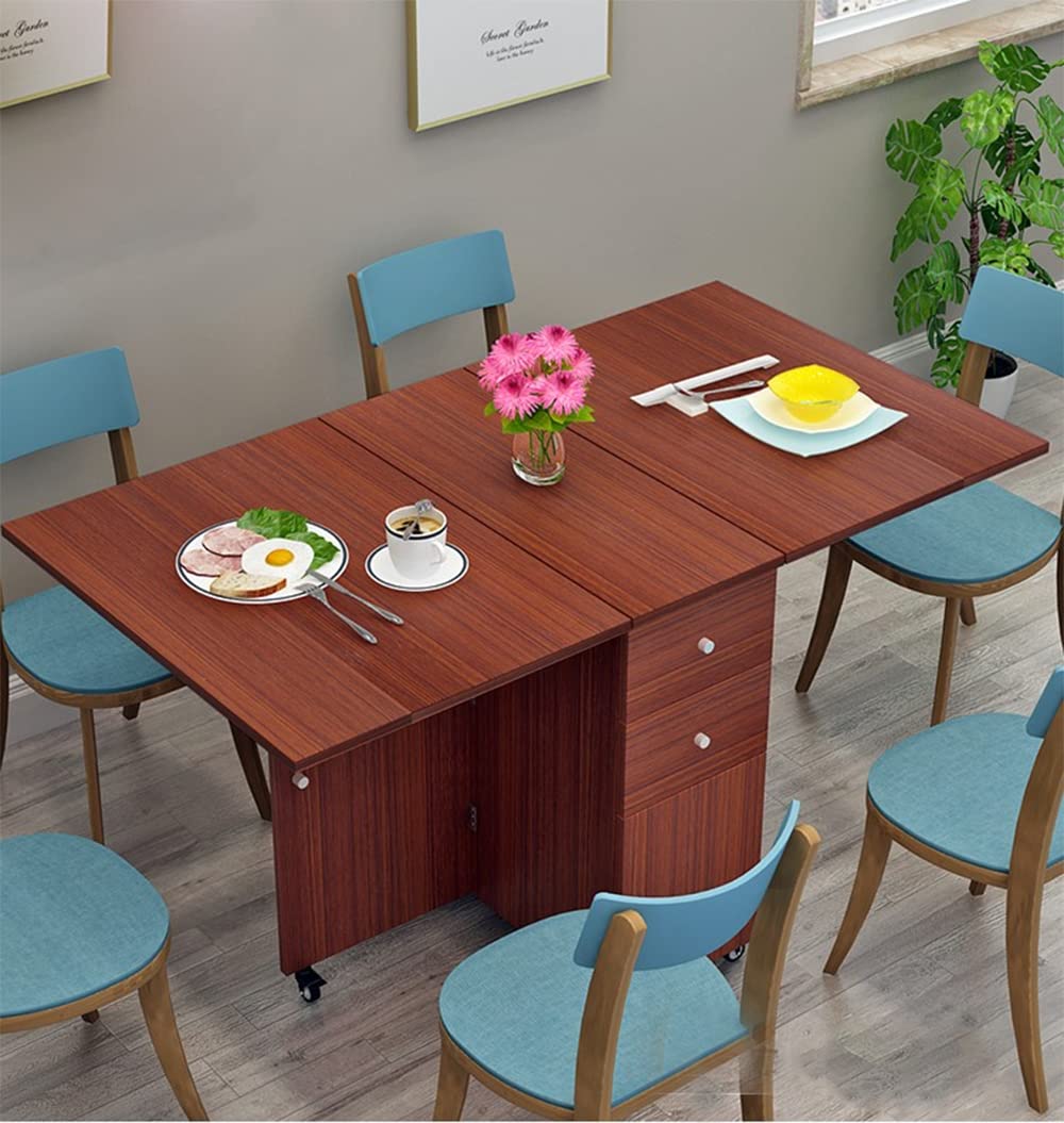 Modern Wooden Pedestal Dining Table with Drop Leaf - Foldable Kitchen Table, Multifunctional Space-Saving Design, 55.1