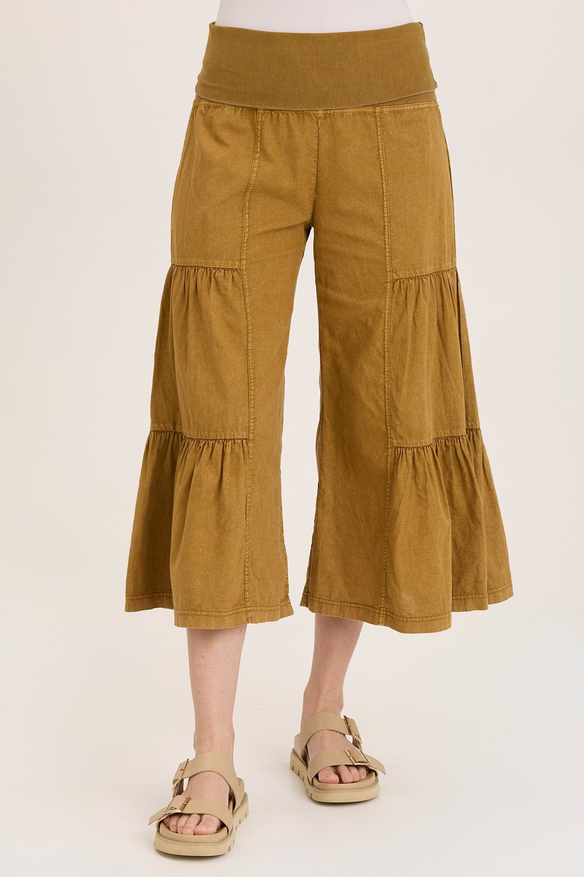 Linen Side Tier Wide Leg Palazzo Pants - Comfortable High Waisted Flowy Lounge Pants for Women - Perfect for Yoga, Travel, and Casual Wear