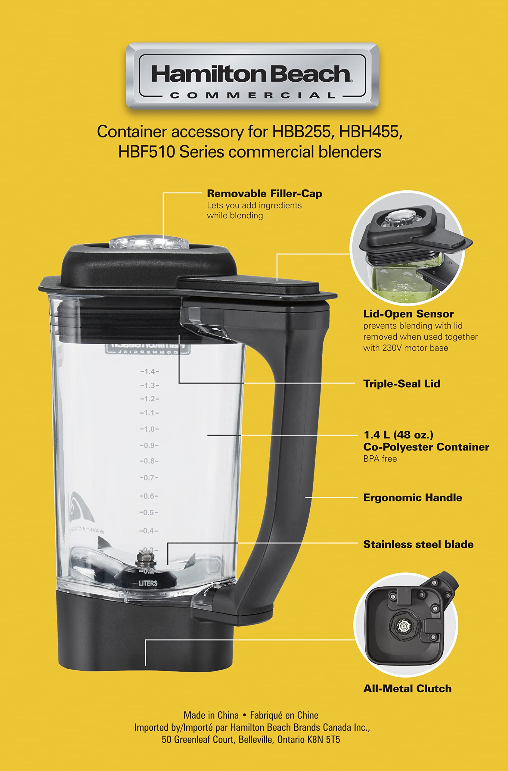 Hamilton Beach Rio/Tango/EXPEDITOR Blender - 1.4L BPA-Free Copolyester Jar, 700W Motor, 3 Speeds & Pulse - Perfect for Smoothies, Shakes & Food Prep (Model 6126-455-CE)