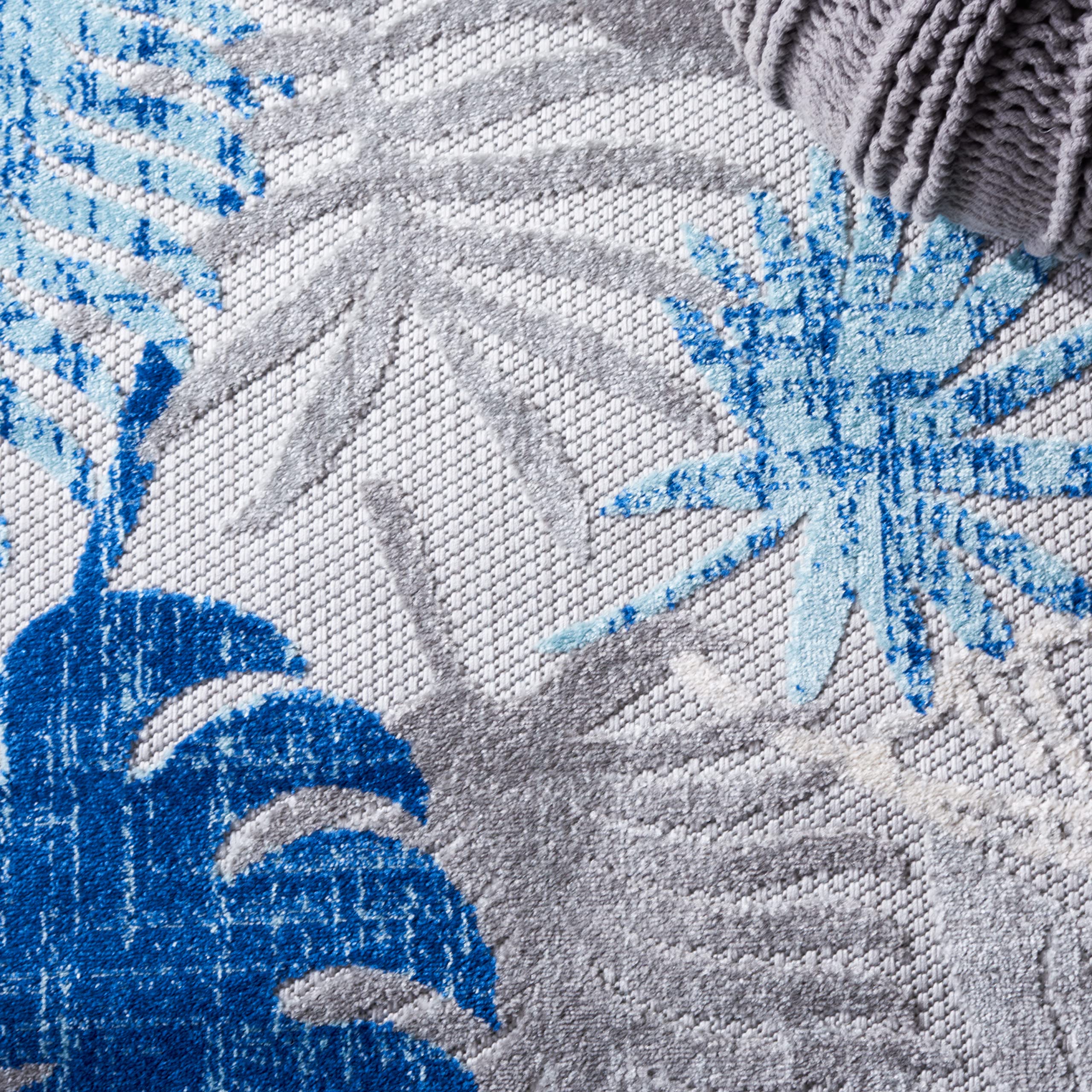 SAFAVIEH Cabana Collection 2' x 6' Runner Rug - Grey & Blue Botanical Design, Non-Shedding Washable Indoor Outdoor Rug for Patio, Backyard, Mudroom, Kitchen, Hallway & Entryway (CBN831F)