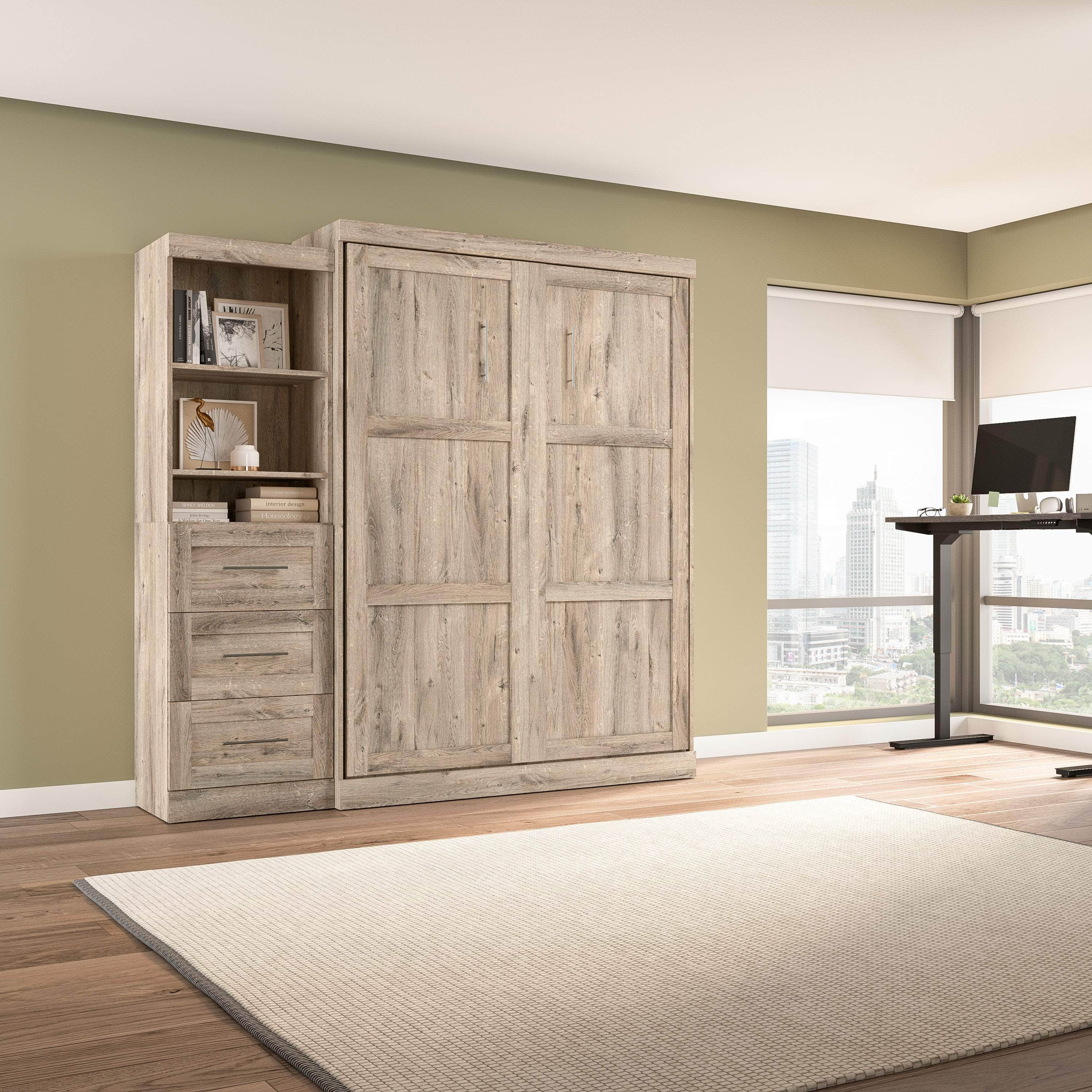 Queen Murphy Wall Bed with Storage Drawers - Space-Saving Foldable Bed for Small Rooms, Apartments & Guest Rooms (90