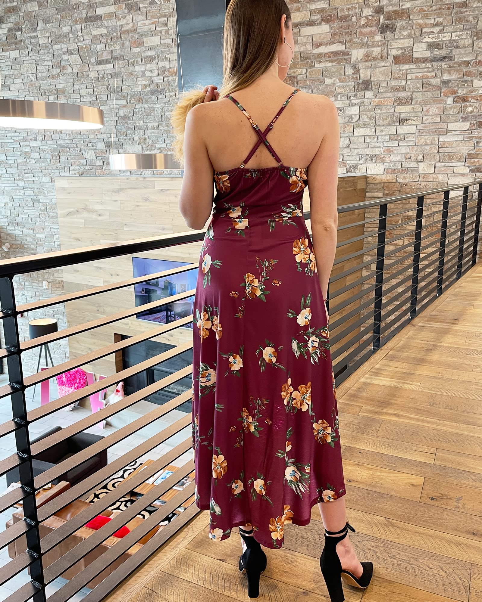 KILIG Women's V Neck Sleeveless Floral Maxi Dress - Asymmetrical Patchwork Summer Sundress for Casual Wear, Beach Vacation & Outdoor Date Night