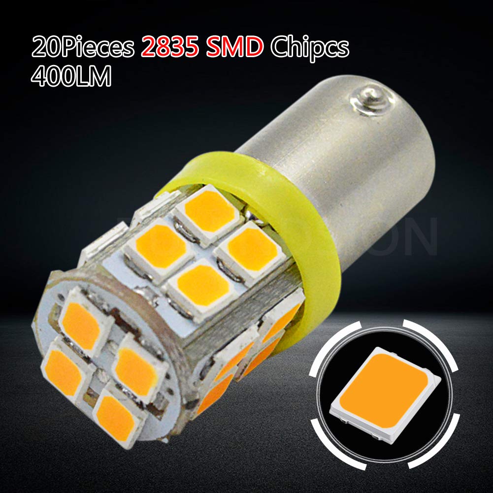 Ruiandsion 4-Pack BA9S LED Bulbs 12V Super Bright 2835 20SMD Chipset - BA9 BA9S 53 57 1895 64111 Compatible - Yellow Interior & Side Door Courtesy Lights for Cars, Trucks, Boats, RVs