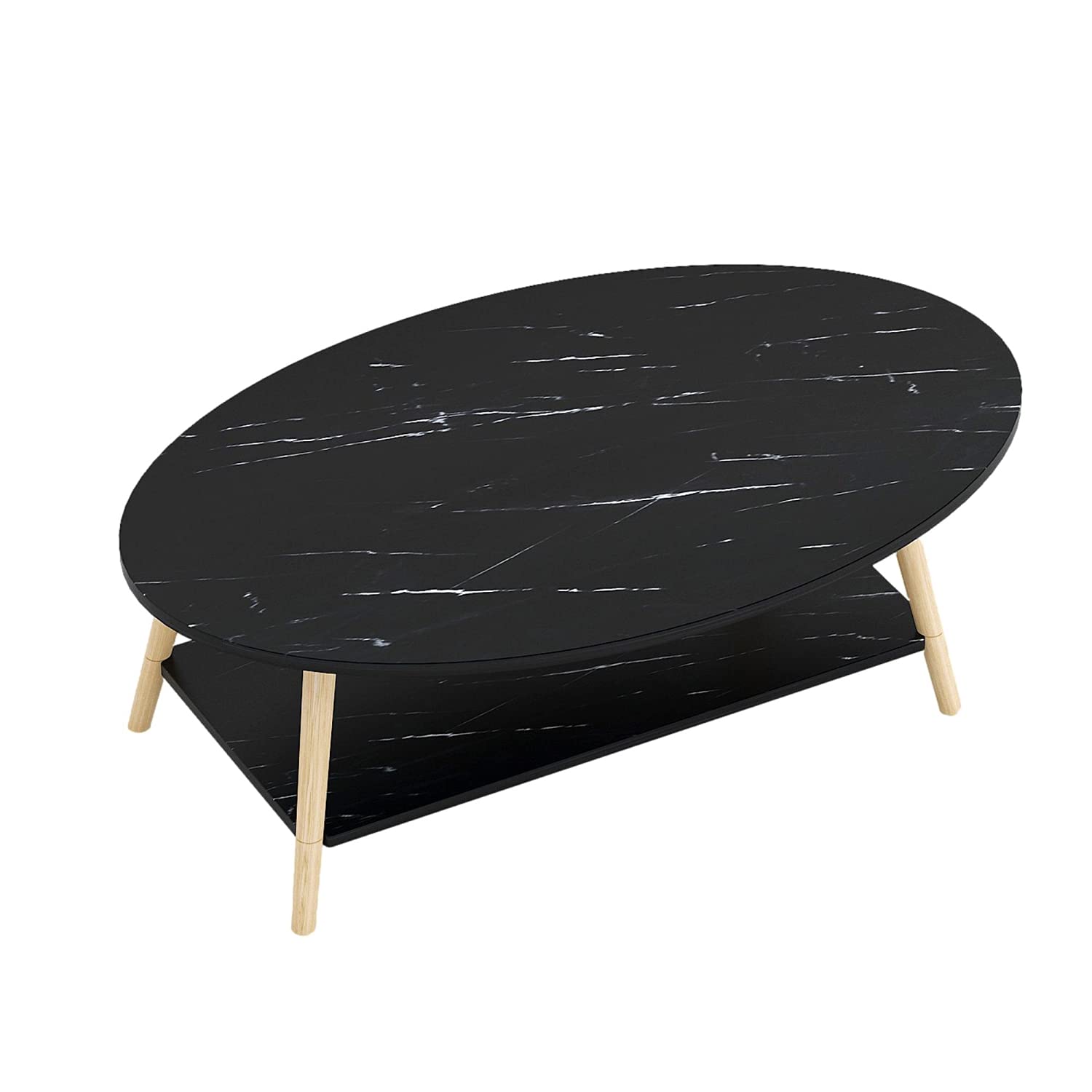Mid-Century Modern 2-Tier Oval Coffee Table with Storage Shelf - Dark Walnut Wood Living Room Center Table for Small Spaces | Perfect for Apartments, Dorms & Cozy Home Decor