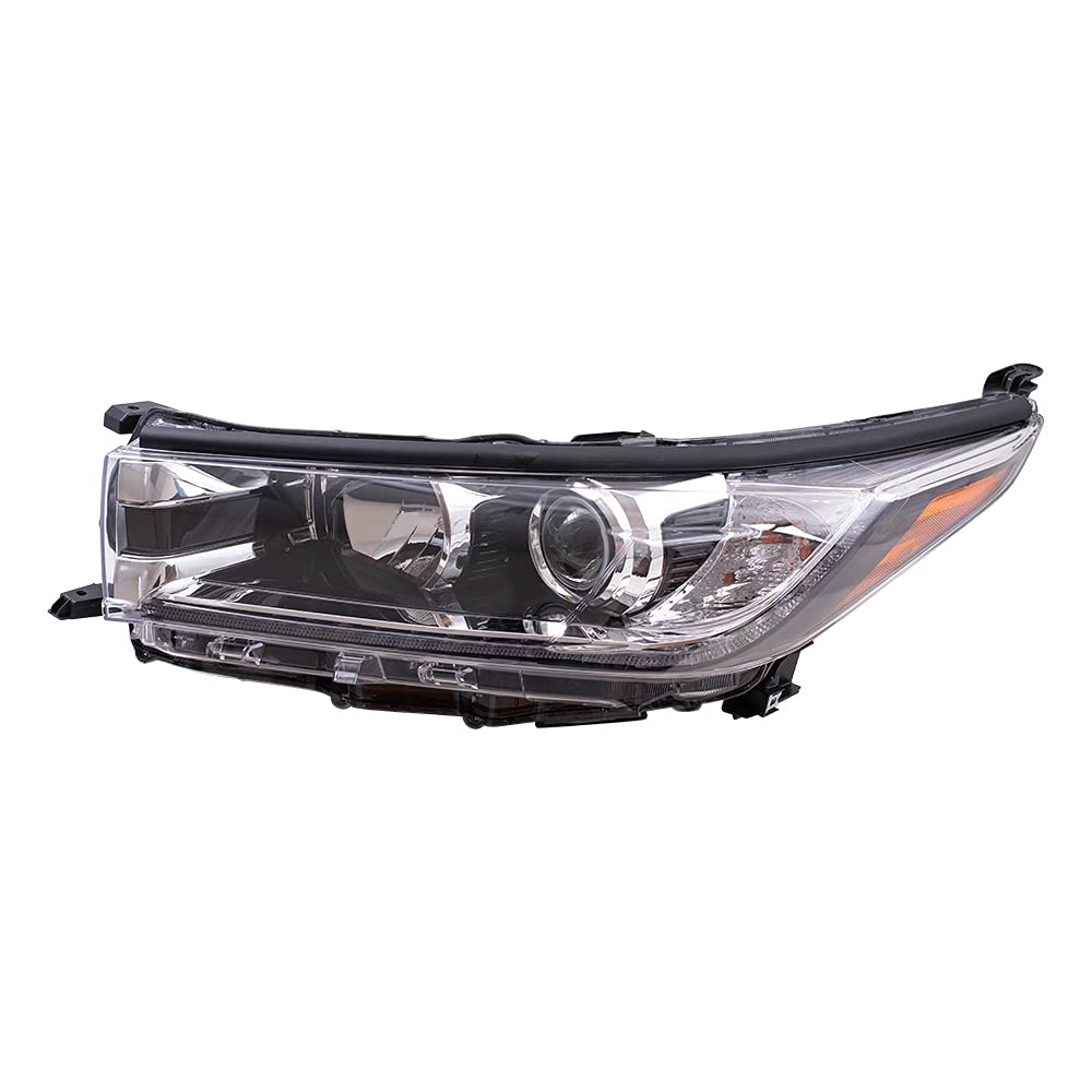 Brock Replacement Driver Side Headlight Assembly - Smoked Chrome Accent & LED DRL Compatible with 2017-2018 Toyota Highlander & Highlander Hybrid | Upgrade for Night Driving & Enhanced Visibility