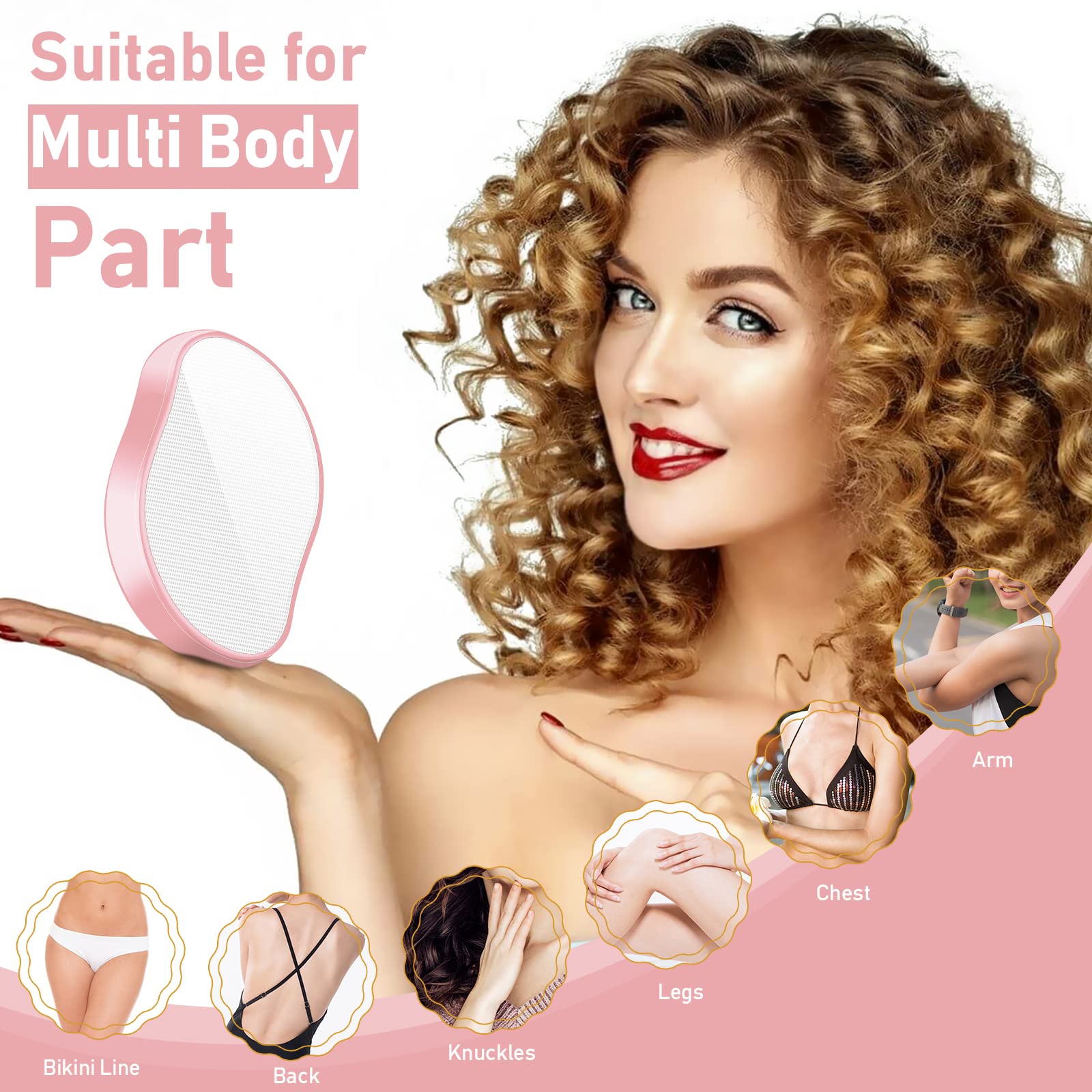**Reusable Crystal Hair Eraser for Women & Men – Painless Exfoliation & Hair Removal Tool for Back, Arms, Legs (Pink) | Perfect for Smooth Skin at Home, Travel & Spa**