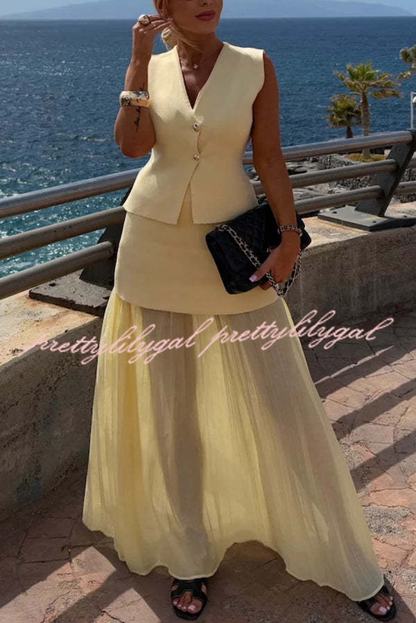 Elegant Knit & Tulle Elastic Waist Pleated Maxi Skirt for Women - Boho Chic Flowy Long Skirt for Summer, Beach, Parties & Special Occasions