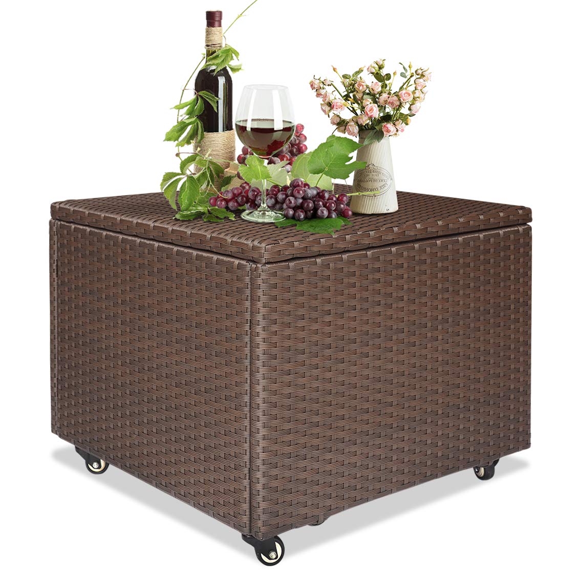 ATR ART TO REAL Outdoor Patio Wicker Storage Deck Box - Rust-Resistant Aluminum Frame & Durable Resin Rattan - Perfect for Garden, Poolside, and Backyard Organization