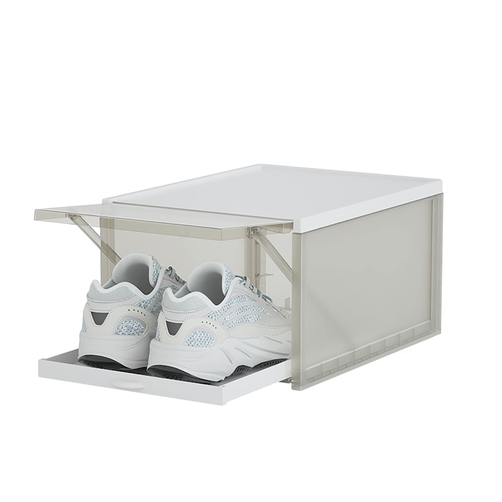 Clear Plastic Foldable Shoe Storage Box Organizer - Portable Stackable Shoe Container for Home, Closet & Travel - Space Saving Shoe Cabinet Bins (Gray) - Perfect for Organizing Sneakers, Boots & Sandals