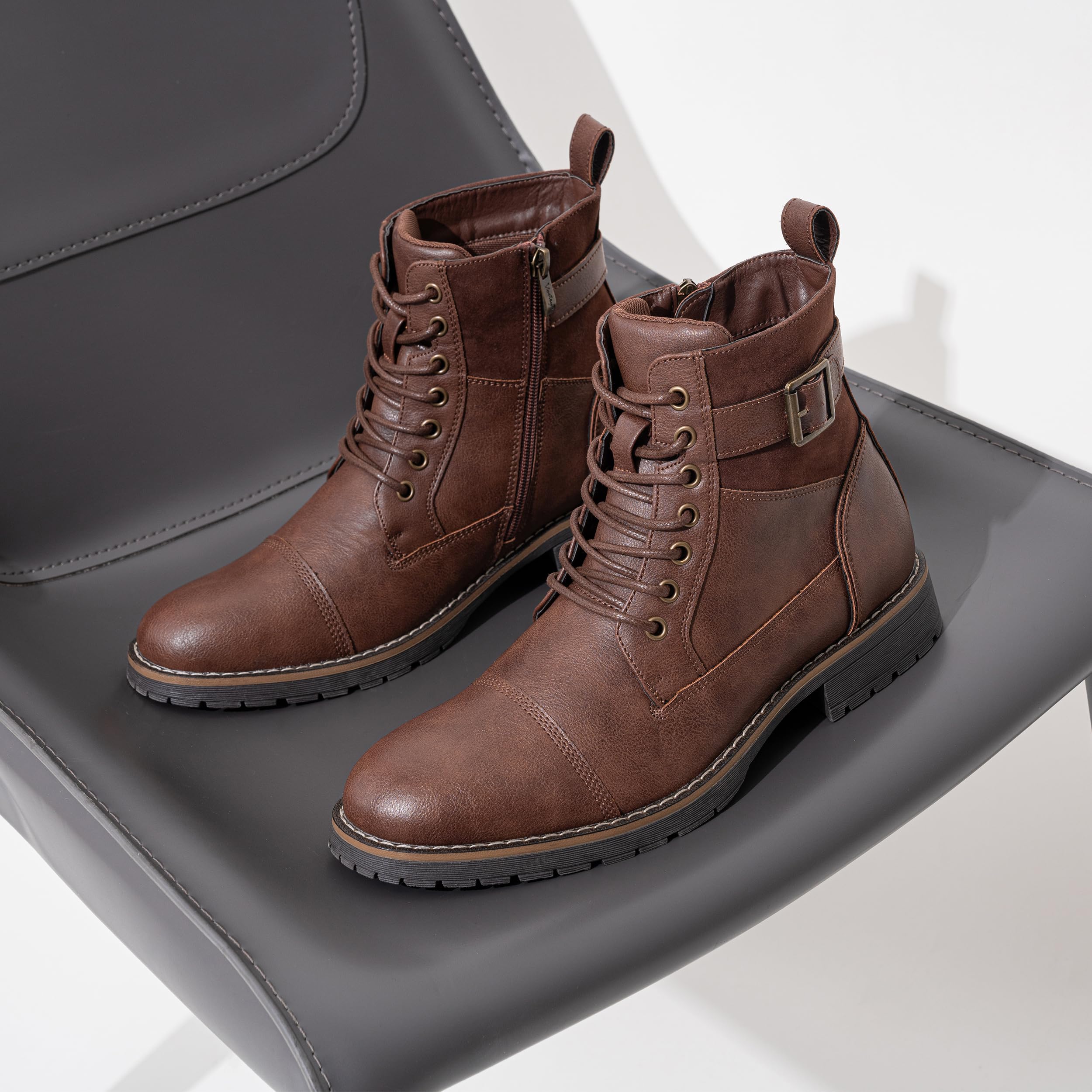 Vostey Men's Casual Motorcycle Combat Ankle Boots - Stylish Dress Boots for Everyday Wear & Outdoor Activities