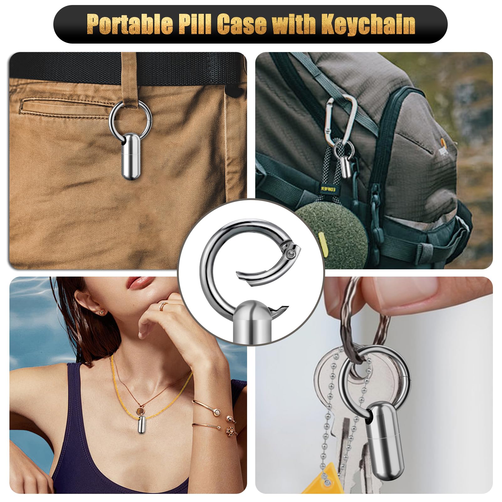 2-Be-Best Mini Titanium Alloy Pill Holder with Keychain - Waterproof Portable Pill Case for Travel, Outdoor & Daily Use - Compact Single Pill Box Container - Perfect Gift for Medication Storage on the Go