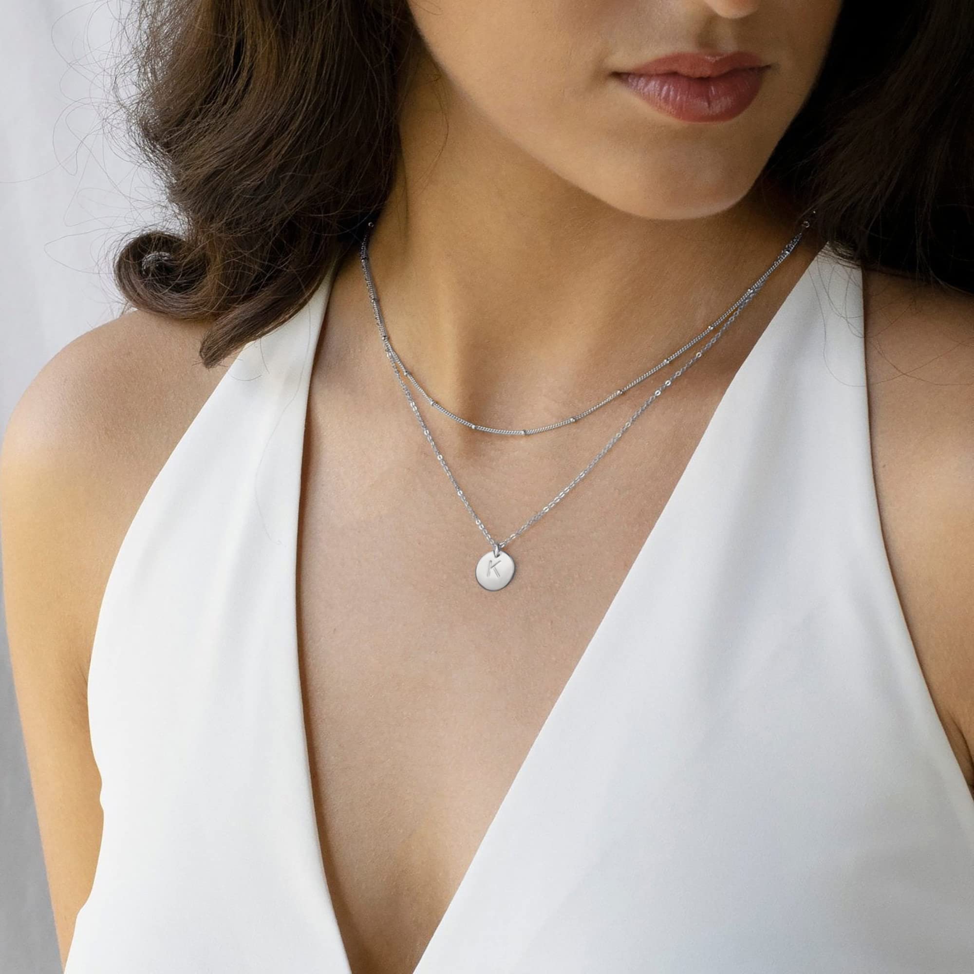 Personalized Initial Necklace for Women & Girls - Gold, Silver, Rose Gold Double-Sided Engraved Hammered Coin Pendant, Easter Gift for Teen Girls, Layered Jewelry for Everyday Wear & Special Occasions