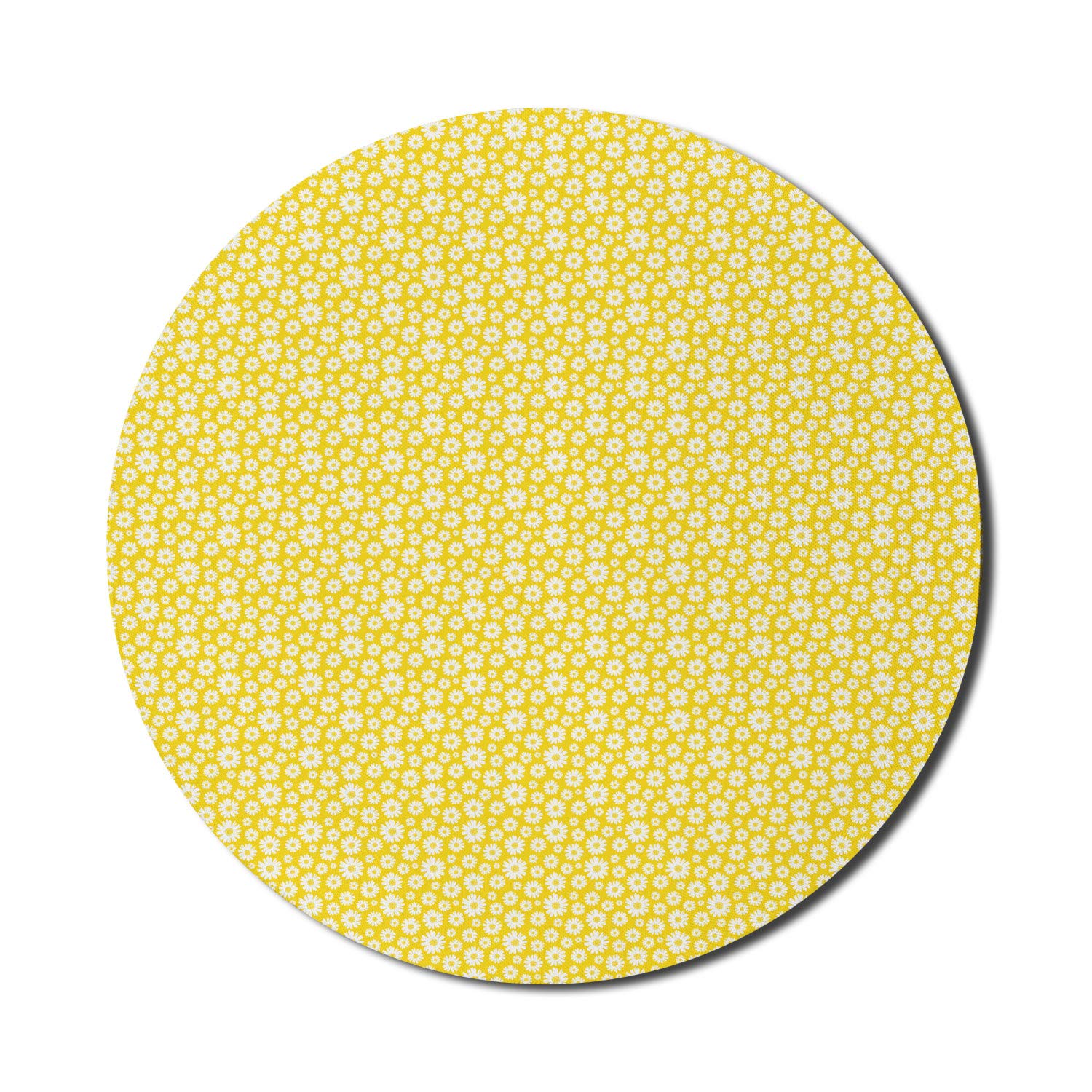 Ambesonne Spring Floral Mouse Pad - 8 Inch Round Non-Slip Rubber Gaming Mouse Mat with Daisy & Chamomile Blossom Design in Yellow & White | Perfect for Office, Home & Gaming Computers