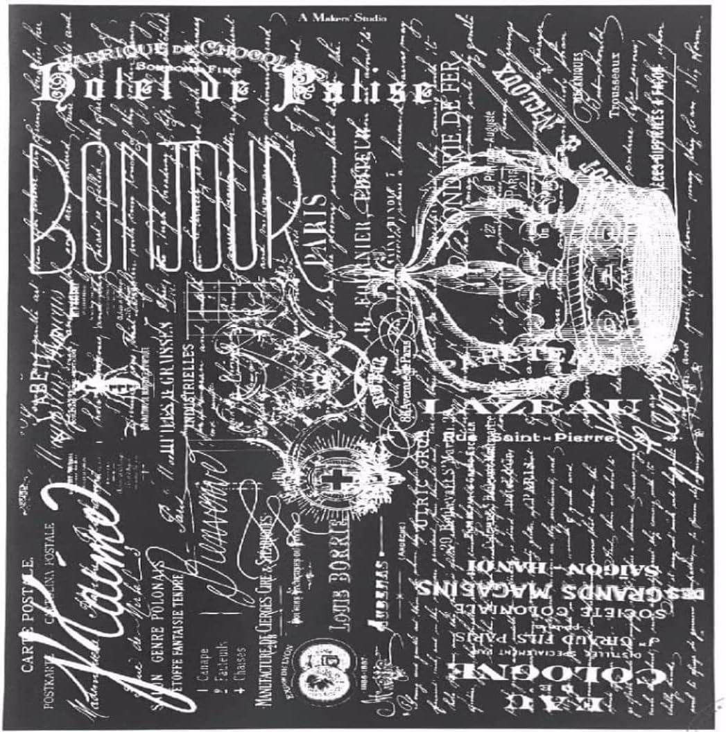 Reusable Mesh Adhesive Stencil - Parisian Script Design for Painting, Chalk Paste Transfers & Silk Screen (12x18) | Perfect for DIY Crafts, Home Decor & Wall Art Projects | A Makers' Studio