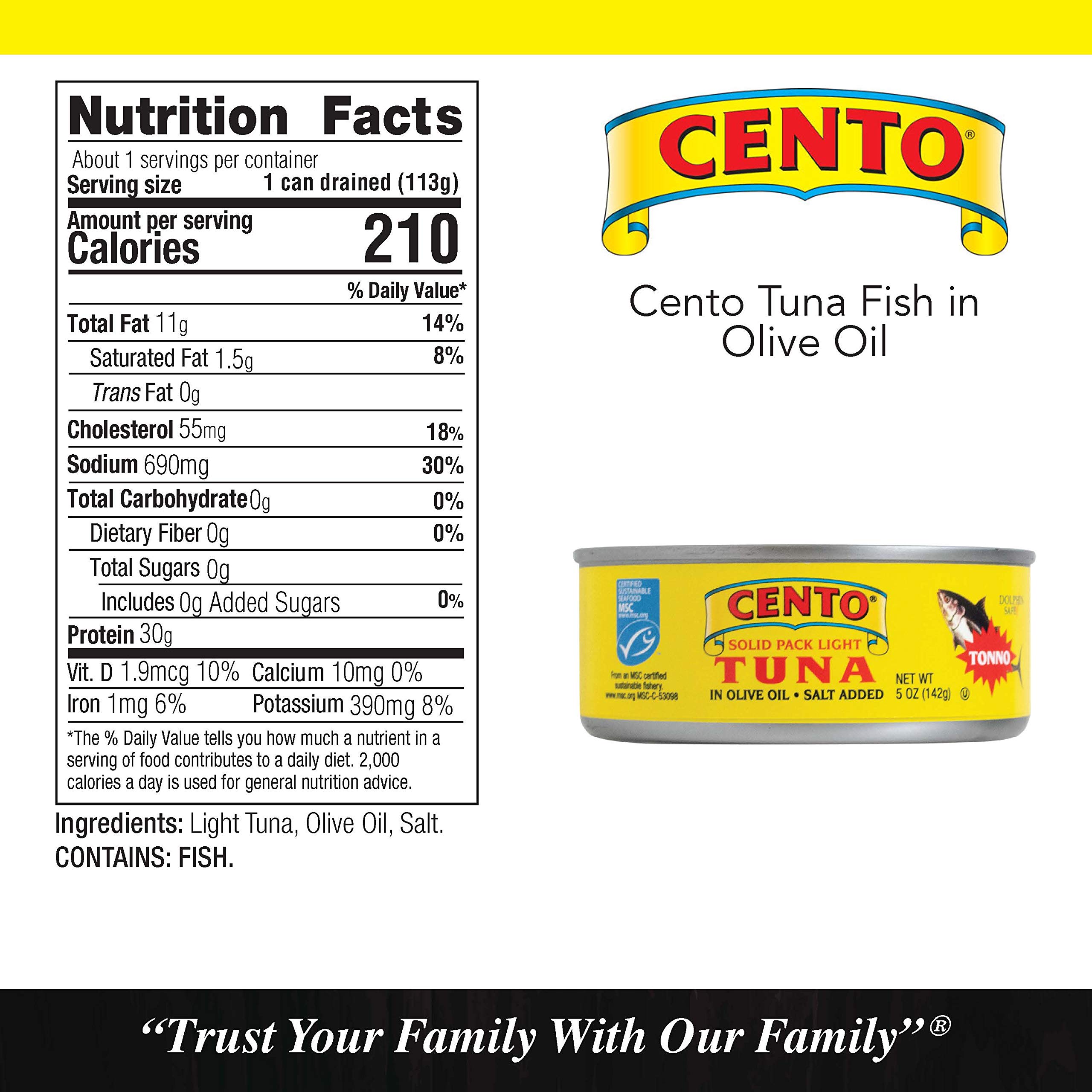 Premium Cento Solid Packed Tuna in Extra Virgin Olive Oil - 5oz Can (Pack of 12) | Wild Caught, High Protein, Keto & Paleo Friendly | Perfect for Salads, Sandwiches & Pasta Dishes