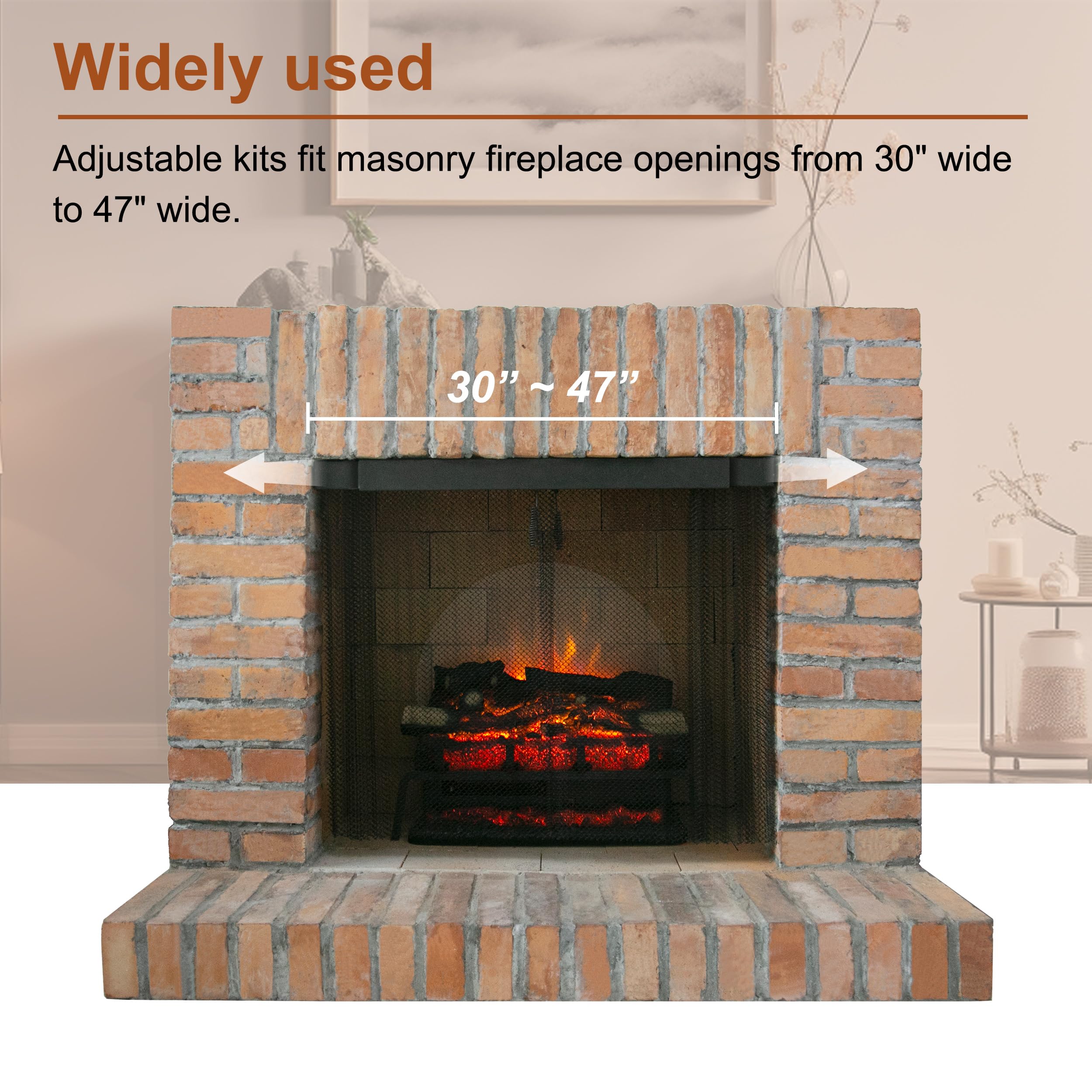 LegendFlame Adjustable Fireplace Curtain Rod Kit - Black Matte Fireplace Screen with Mesh Curtain (SP62) - Perfect for Fireplace Safety & Decoration in Living Rooms & Patios