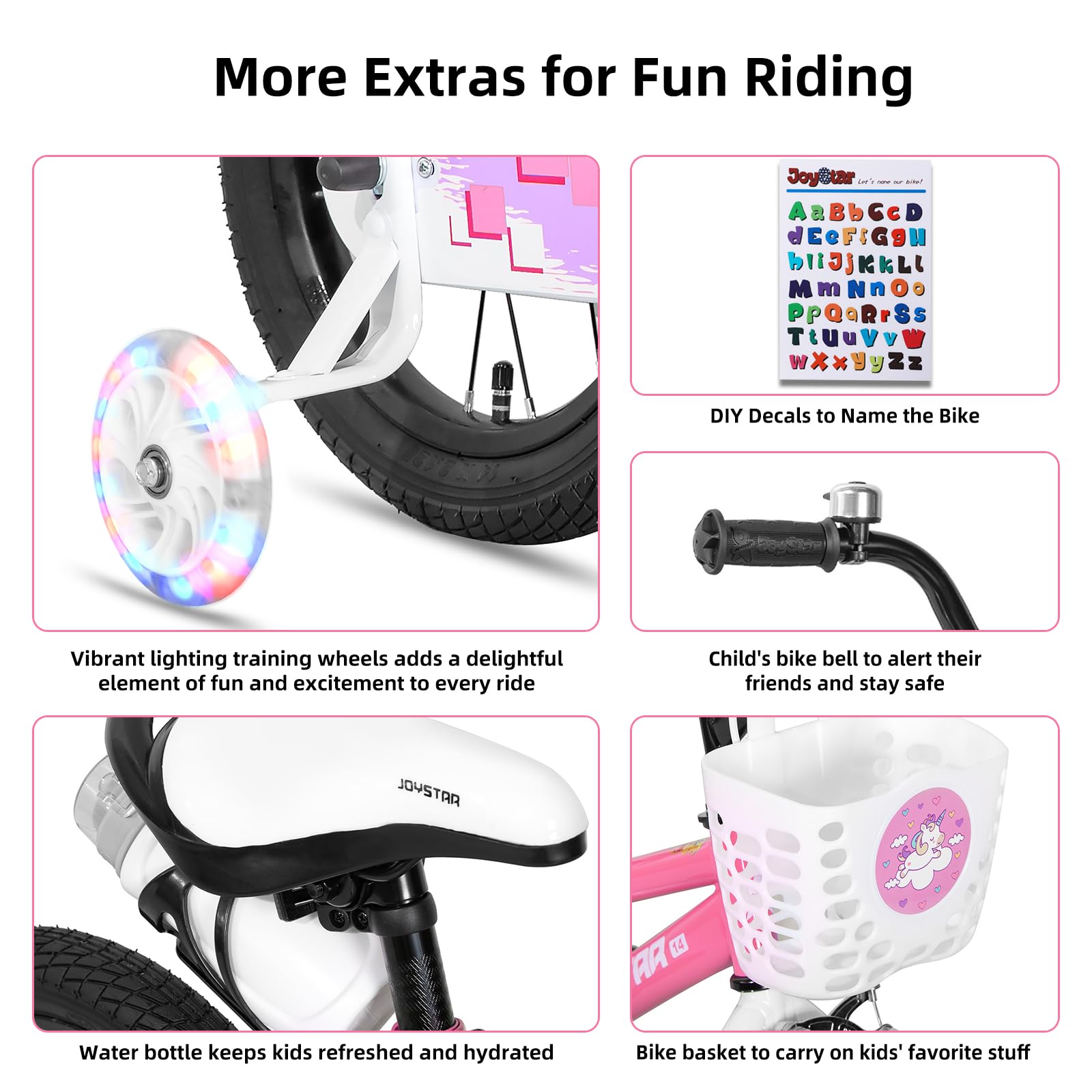 JOYSTAR Pluto 12 14 16 18 20 Inch Kids Bike with LED Training Wheels - Adjustable Children's Bicycle for Boys & Girls Ages 3-12 - Lightweight & Durable for Neighborhood Rides, Park Adventures & Learning to Ride - Multiple Colors Available