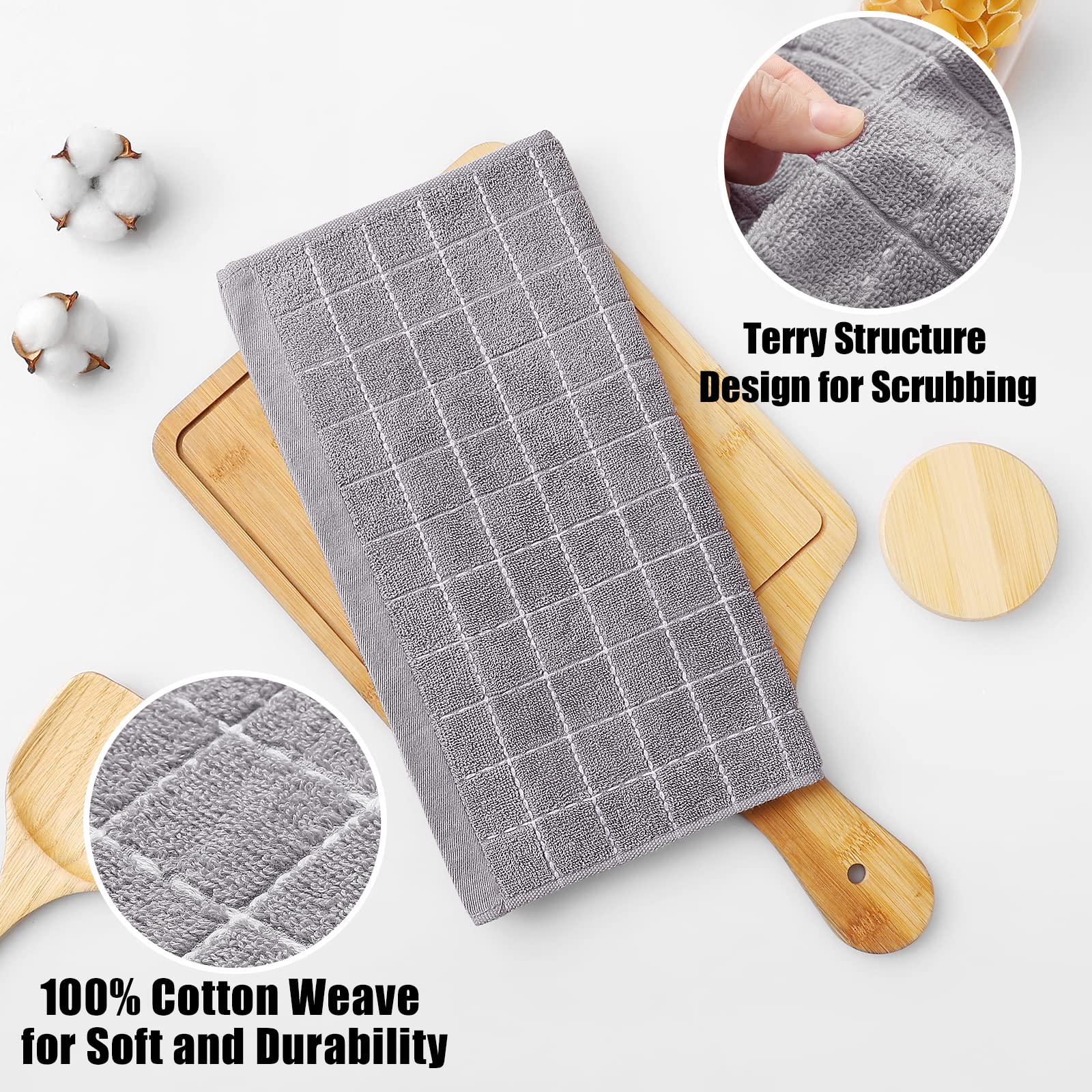 Homaxy 100% Cotton Terry Dish Cloths - Ultra Soft Absorbent Kitchen Towels (6 Pack, 12x12