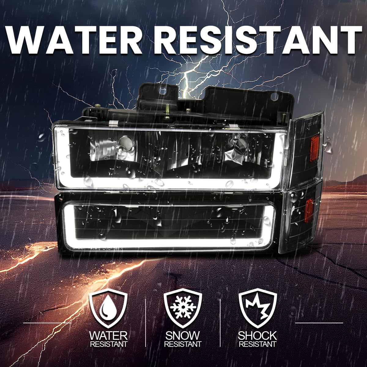Spec-D Tuning Black LED Bar Headlights with Bumper & Corner Lights - Compatible with 1988-1993 GMC C10 C/K Suburban - Left & Right Pair Headlamp Assembly - Upgrade for Off-Road & Night Driving Visibility