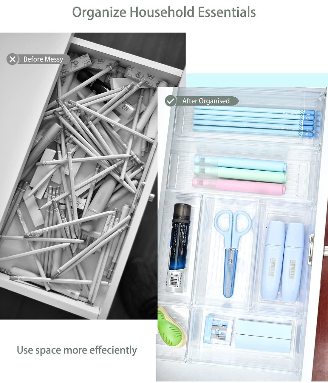 16-Piece Clear Plastic Drawer Organizer Set - Versatile Storage Bins for Kitchen, Office, Makeup & Bedroom | Space-Saving Trays for Drawers, Desks & Cabinets | Perfect for Home Organization & Decluttering