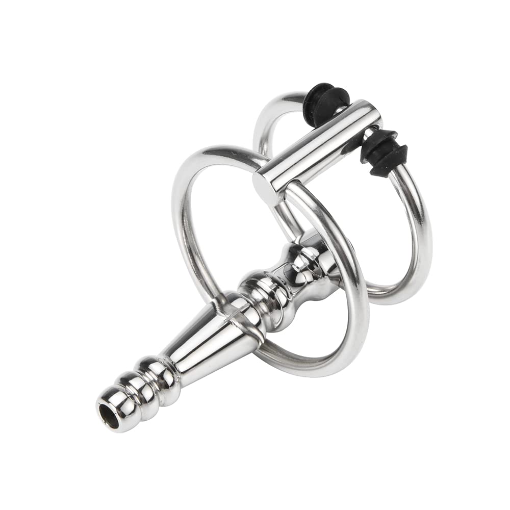 Stainless Steel Hollow Urethral Dilator with Double Cock Ring - Medical Grade Penis Plug for Men's Urethral Sounding | Safe Sex Toy for BDSM & Prostate Stimulation