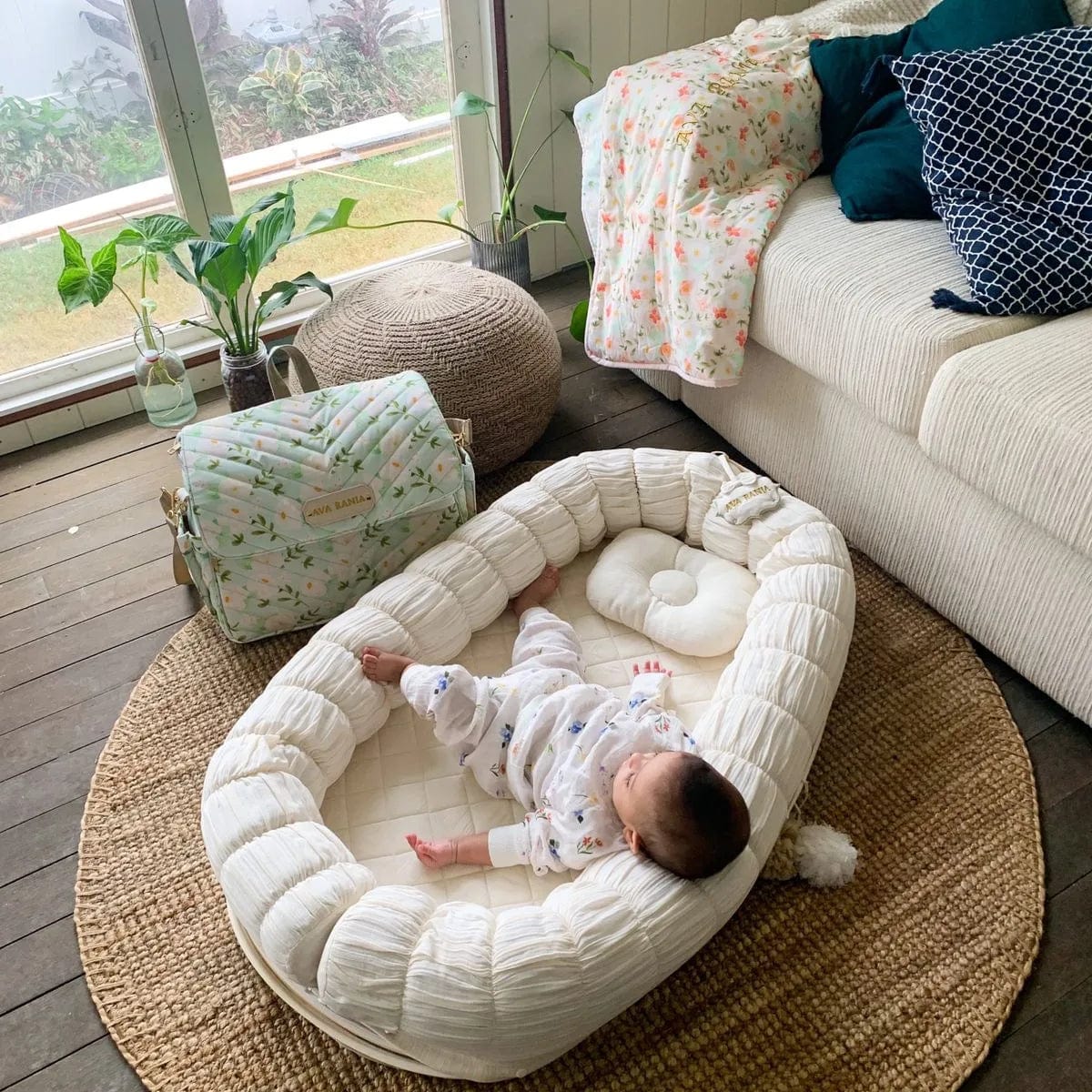 The Sleep Cloud Nest Ecru Baby Blanket with Rocking Horse Design - Soft & Cozy for Nursery, Swaddling, and Stroller Use