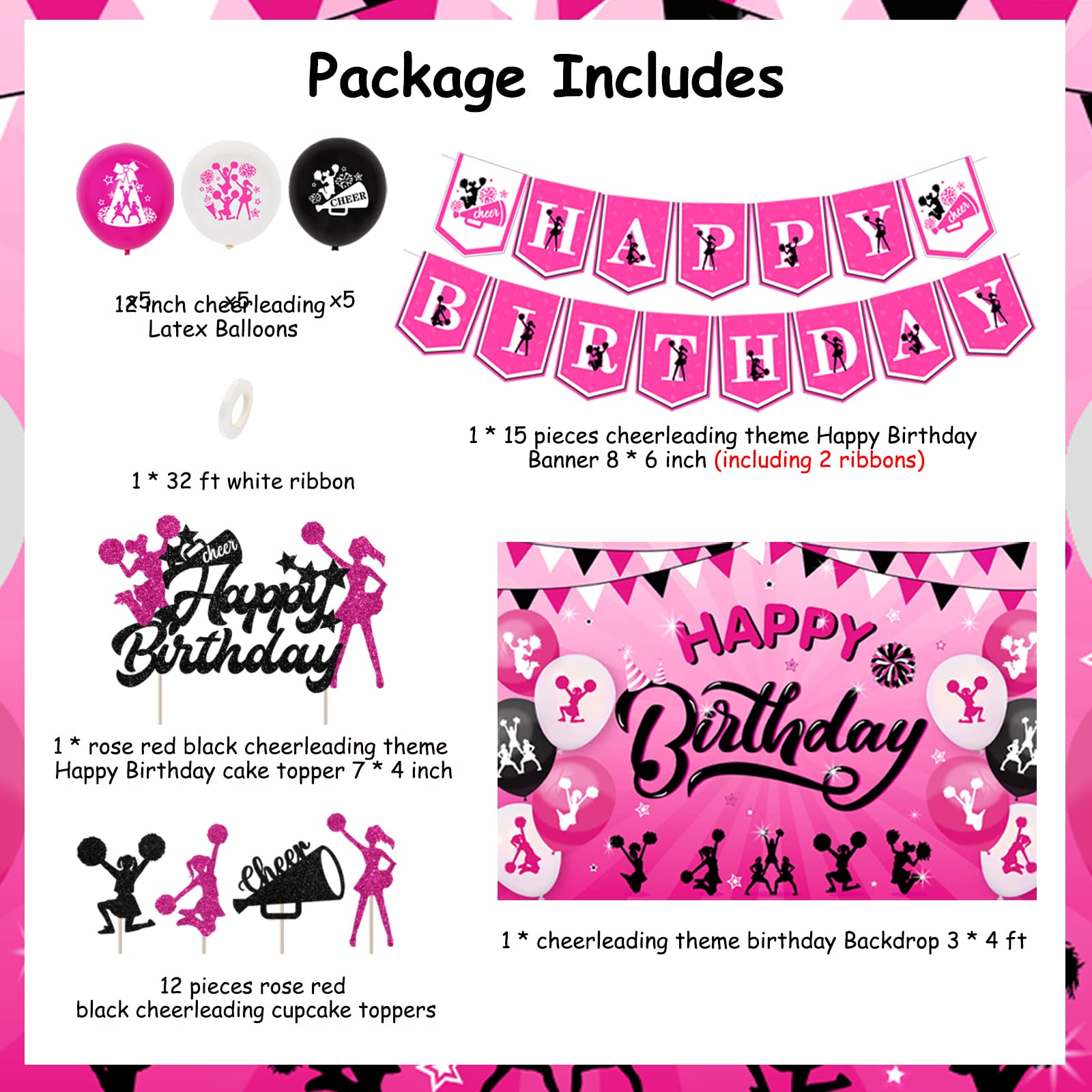 Cheerleader Party Decorations - Rose Red Black Theme for Birthday Celebrations