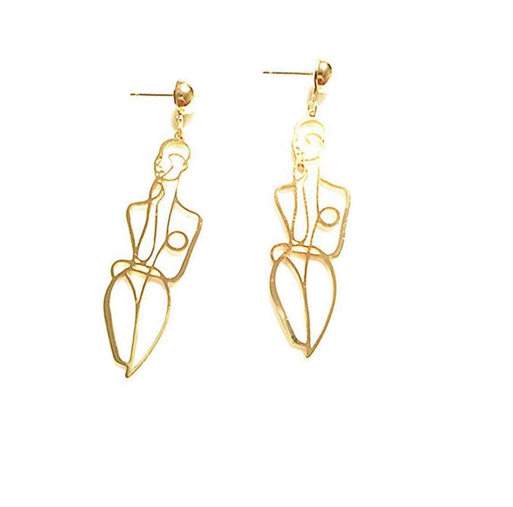 Vintage Gold Abstract Face Dangle Earrings for Women - Geometric Statement Jewelry - Perfect for Parties, Weddings & Evening Events