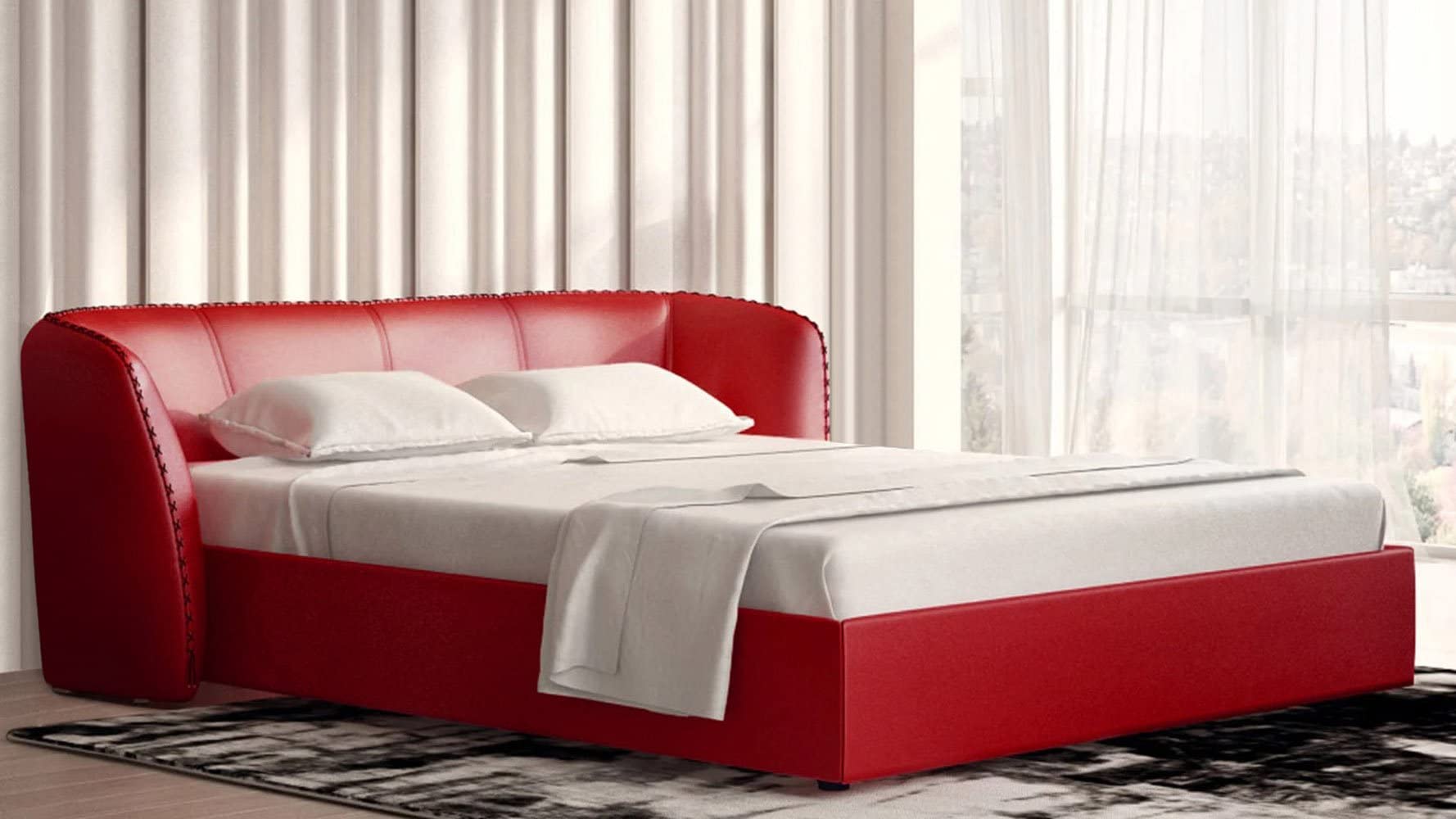 Zuri Furniture Modern Vitali Red Microfiber Leather King Size Platform Bed Frame - Perfect for Master Bedroom, Guest Room & Contemporary Home Decor