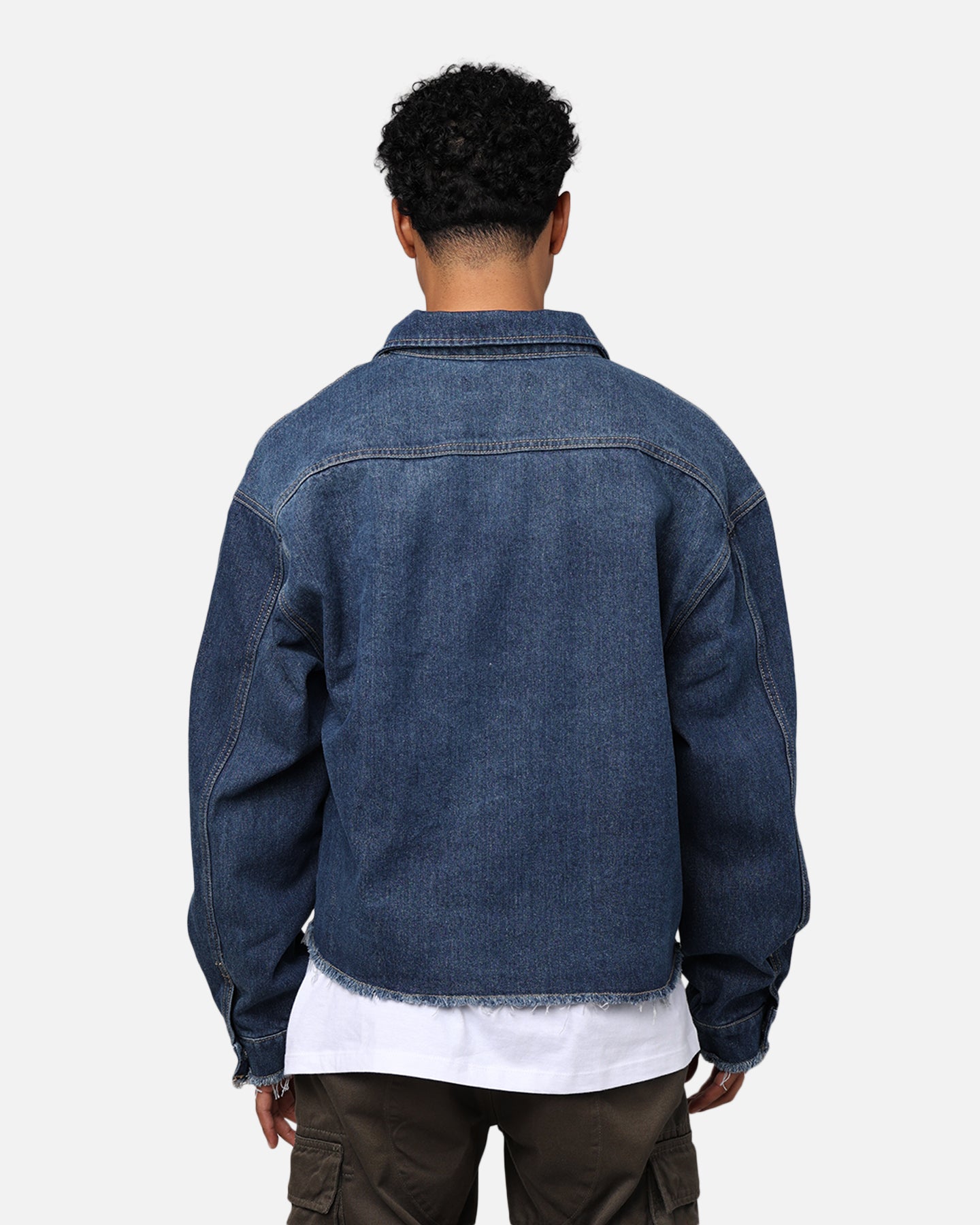 404 Cropped Denim Jacket for Women - Vintage Indigo Blue Distressed Denim Jacket - Perfect for Casual Outfits, Streetwear & Spring Layering