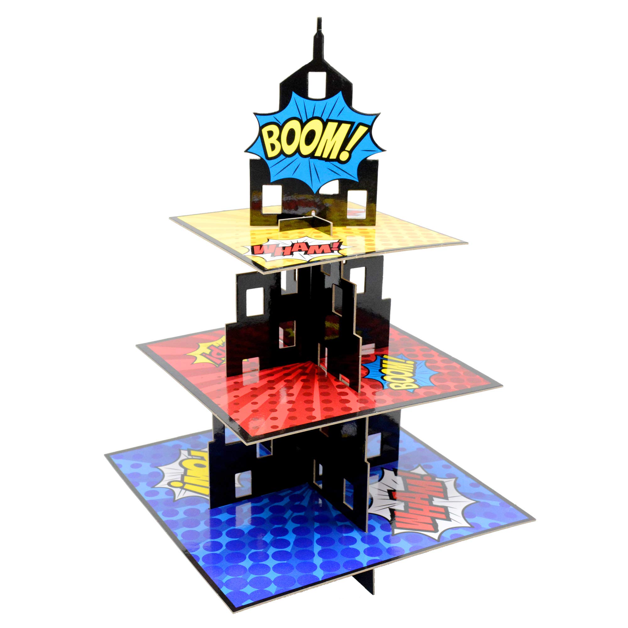 3-Tier Superhero Cake & Cupcake Stand for Birthday Party Decorations - Perfect for Superhero Themed Parties, Baby Showers, and Kids' Events