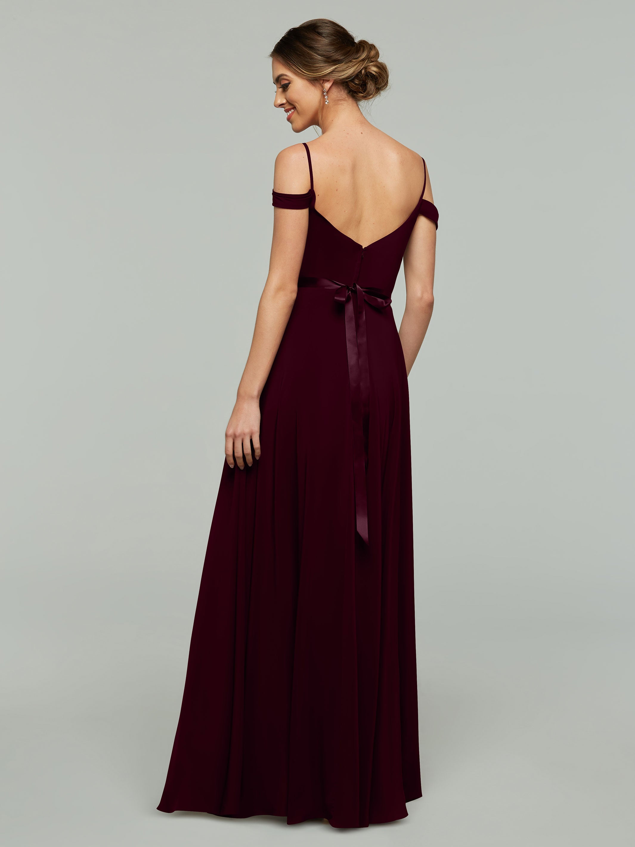 Elegant 80106 Off-The-Shoulder Stretch Chiffon A-Line Bridesmaid Dress with Sash - Perfect for Weddings, Formal Events & Special Occasions