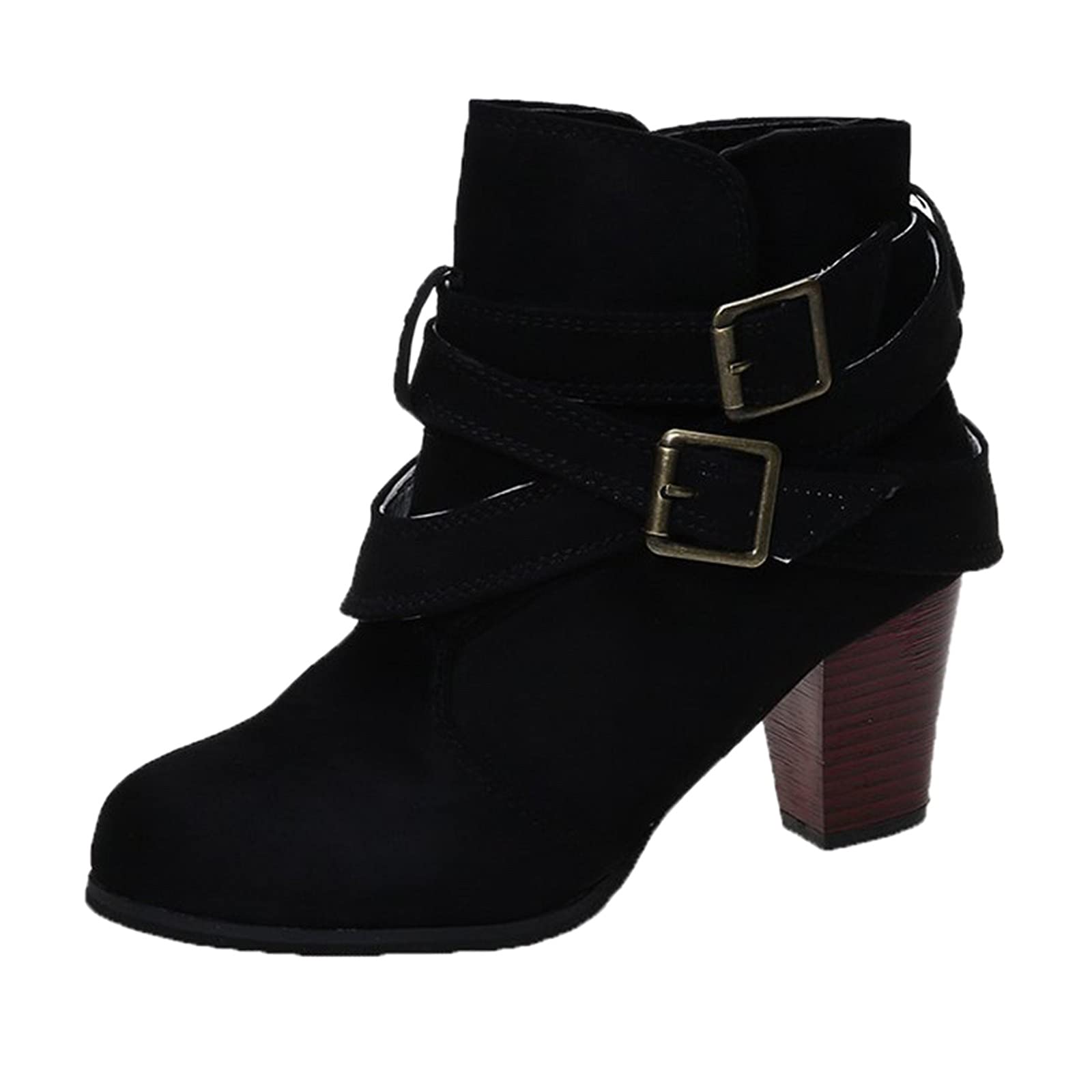 Women's Ankle Boots Fashion Casual Chunky Heel Short Booties - Breathable Platform Boots with Zipper for Autumn Winter | Comfortable Motorcycle & Combat Boots for Riding & Daily Wear (Black, US 6-6.5)