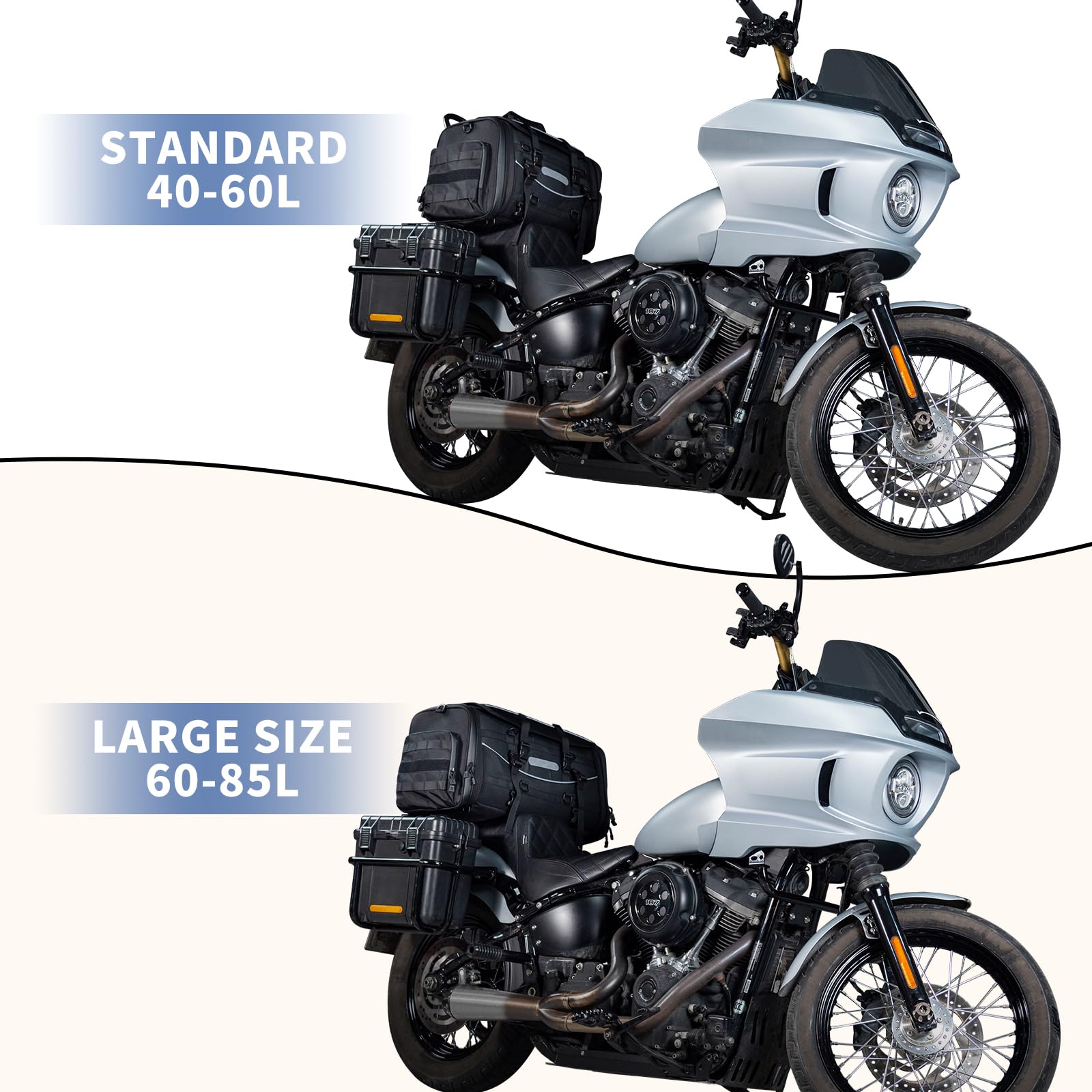 **Universal Motorcycle Travel Luggage - 60-85L Expandable Tail Bag (15-22 Gallon) | All-Weather Rack Bag, Sissy Bar Bag & Helmet Storage | Waterproof Tour Pack Backpack with 6 Straps & Cover | Ideal for Long-Distance Riding, Camping & Adventure Trips**