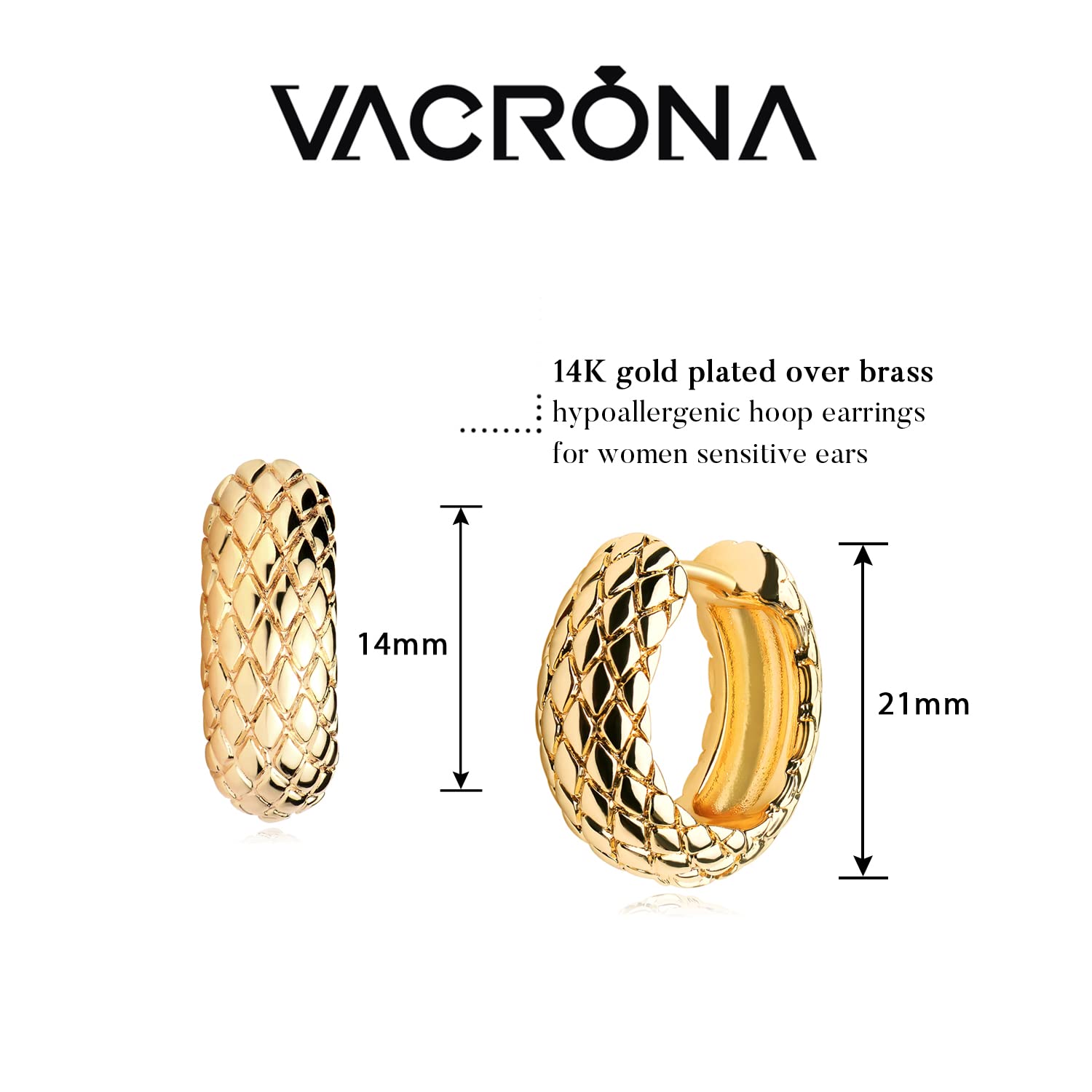 VACRONA 14k Gold Plated Cubic Zirconia Huggie Hoop Earrings for Women - Tiny, Lightweight, Simple & Elegant Everyday Jewelry Gift for Her