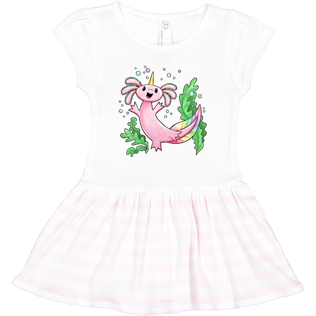 Inktastic Axolotl Unicorn Toddler Dress with Rainbow Tail, Bubbles & Seaweed Design - Cute Kids Outfit for Birthday Parties & Playdates