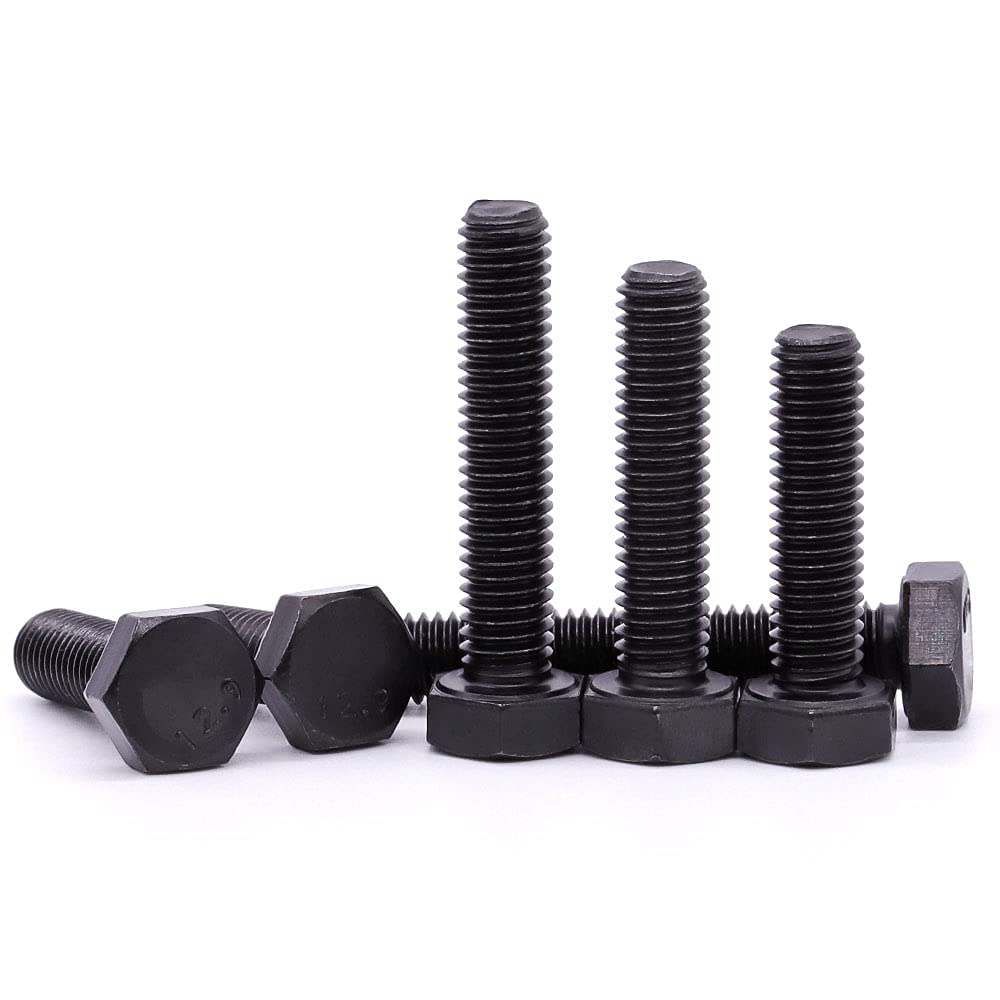 M10-1.5 x 35mm Hex Bolts - 12.9 Grade Alloy Steel, Black Oxide Finish, Full Thread Coarse UNC - 10PCS for Automotive, Machinery & DIY Projects
