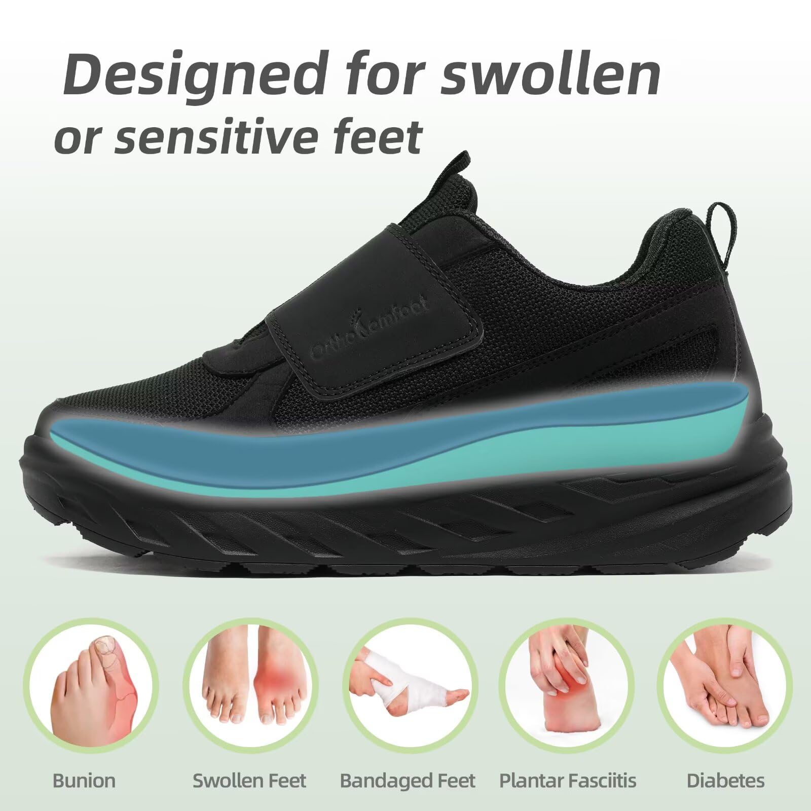 Orthopedic Diabetic Walking Shoes for Men - Wide Width Comfortable Slip-On Loafers with Arch Support & Adjustable Fit - Plantar Fasciitis, Hammer Toes & Foot Pain Relief - Ideal for Daily Walking, Work & Travel