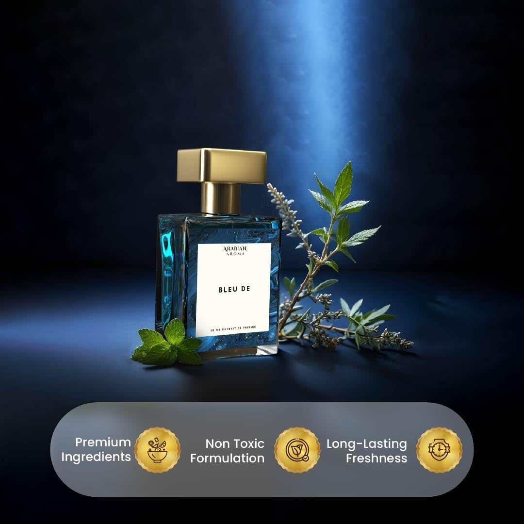 Premium Luxury Arabian Aroma Perfume for Men - Bleu De Cologne Long Lasting Fragrance with Citrus, Woody & Musky Notes - 50ml Extrait de Parfum - Perfect for Date Nights, Office Wear & Special Occasions