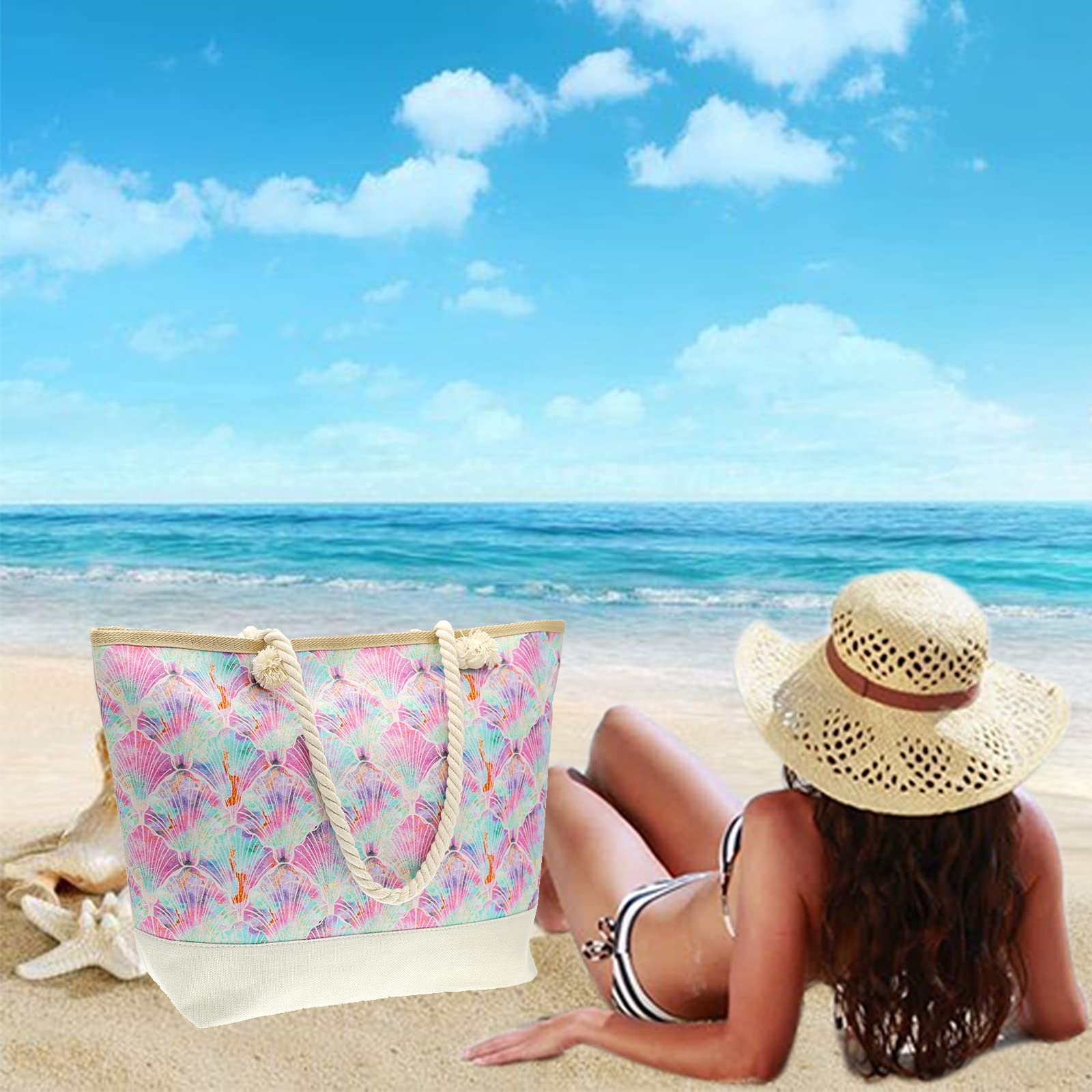 Extra Large Waterproof Beach Bags for Women with Zipper - Stylish Travel Tote for Daily Use, Pool, Vacation & Shopping