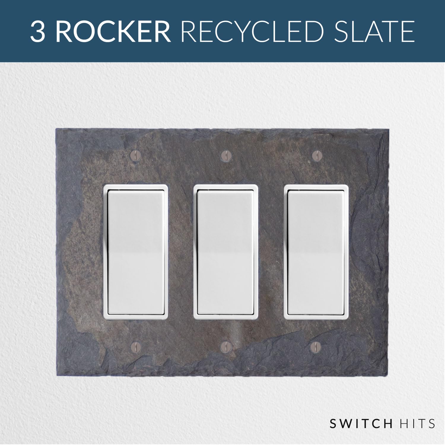Decorative 3 Gang GFCI Rocker Switch Plate Cover - Recycled Vermont Slate Wall Plate (6.75