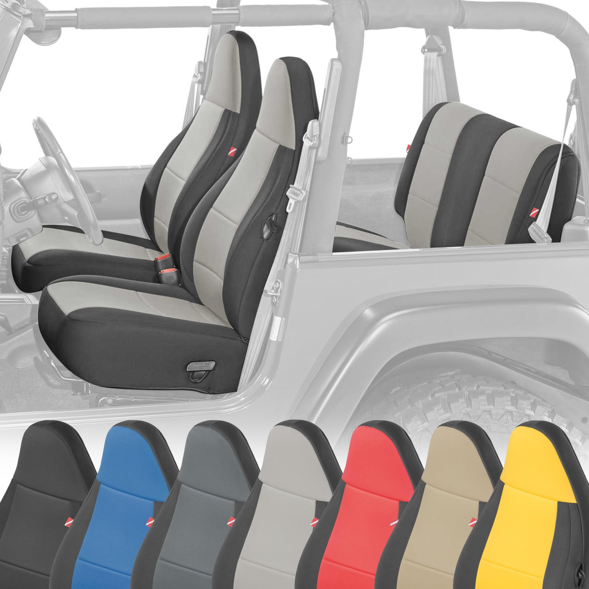 Diver Down Neoprene Seat Cover Set for Jeep TJ Wrangler 1997-2006 - Waterproof Custom Fit Front & Rear Seat Covers with Soft Padded Cushion - Thermal Resistant Protection (Gray, 97-02 Model) - Perfect for Off-Roading, Beach Trips & All-Weather Driving