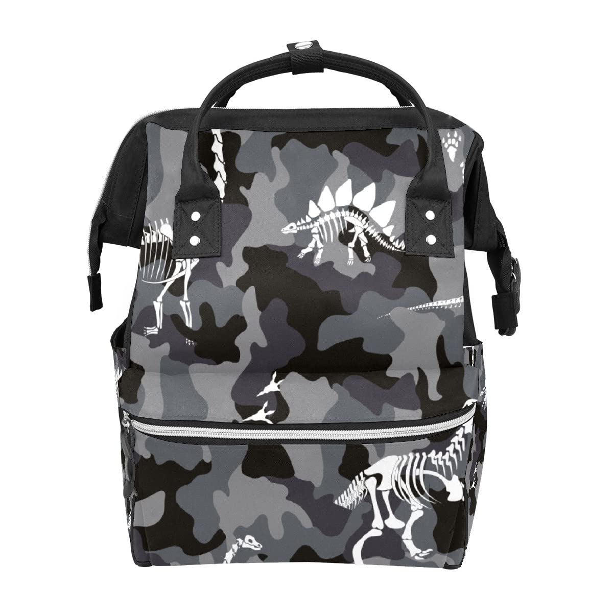 **Large Capacity Baby Diaper Backpack - Multifunctional Travel Backpack for Moms & Dads, Grey Camouflage Dinosaur Design - Perfect for Daycare, Outings & Travel**