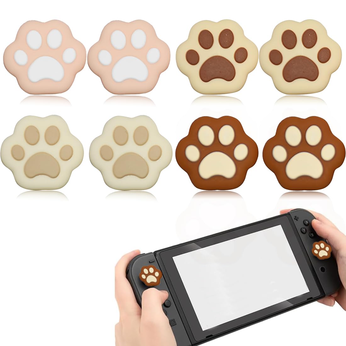 8PCS Cat Paw Thumb Grips for Nintendo Switch & Switch Lite Only - Soft Silicone Joystick Covers for Comfortable Gaming - Perfect for Kids, Girls, and Cat Lovers