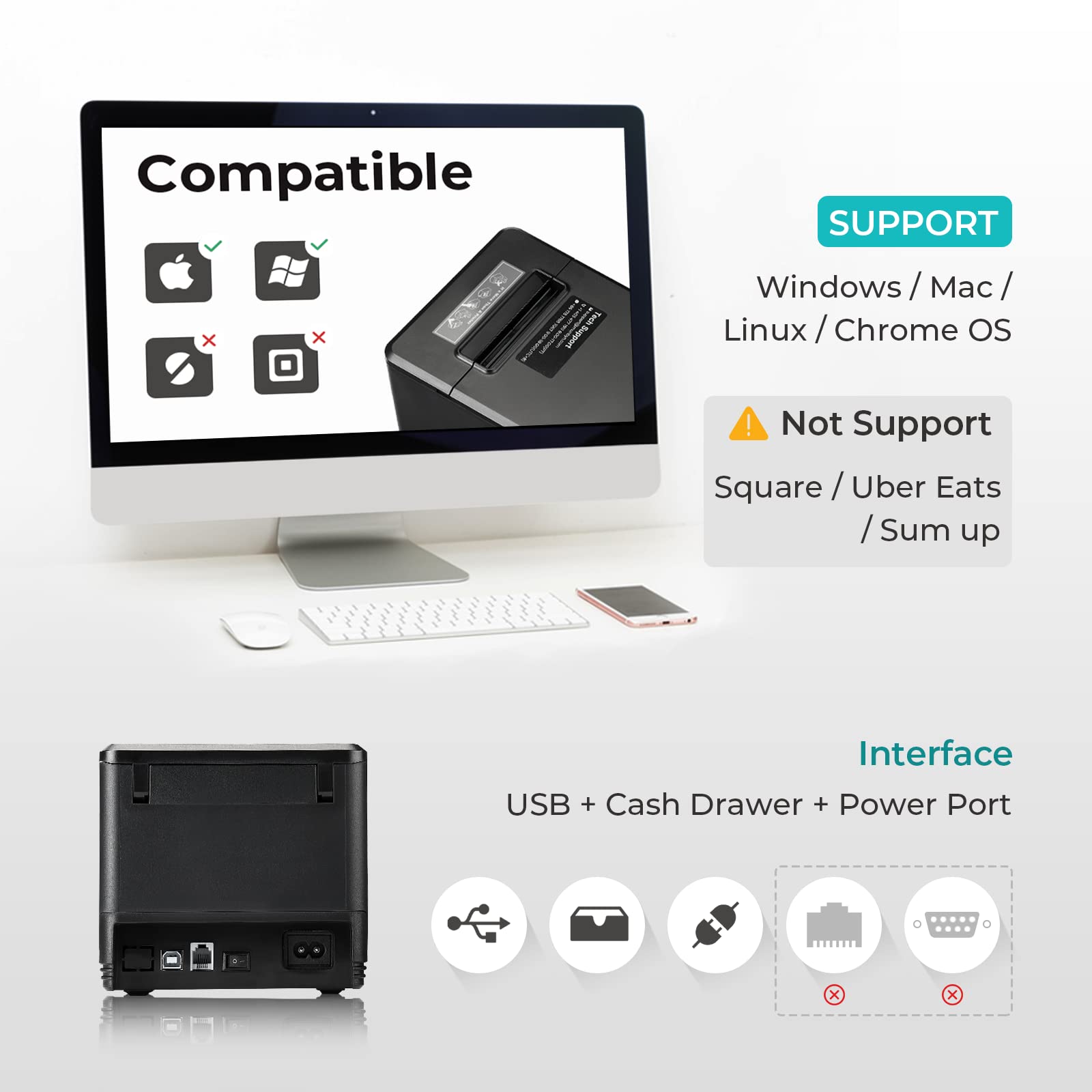 MUNBYN 80mm USB Thermal Receipt Printer with Auto Cutter - ESC/POS Compatible for Windows & Mac - Ideal for Retail Stores, Restaurants, and Small Business POS Systems